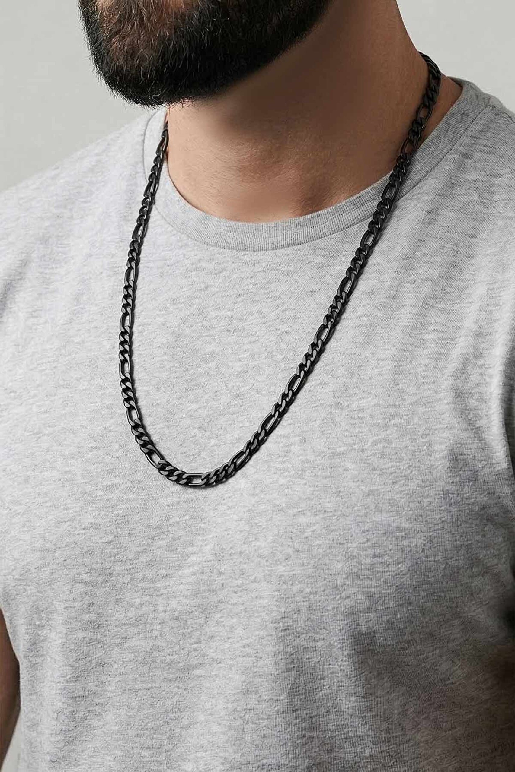 Siyah Zincir Modelli 61 Cm Erkek Çelik Kolye - 2