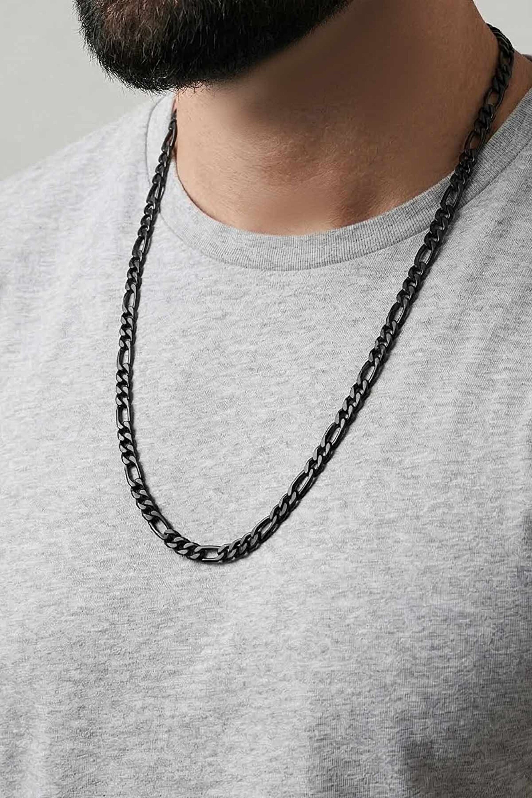 Siyah Zincir Modelli 61 Cm Erkek Çelik Kolye - 1