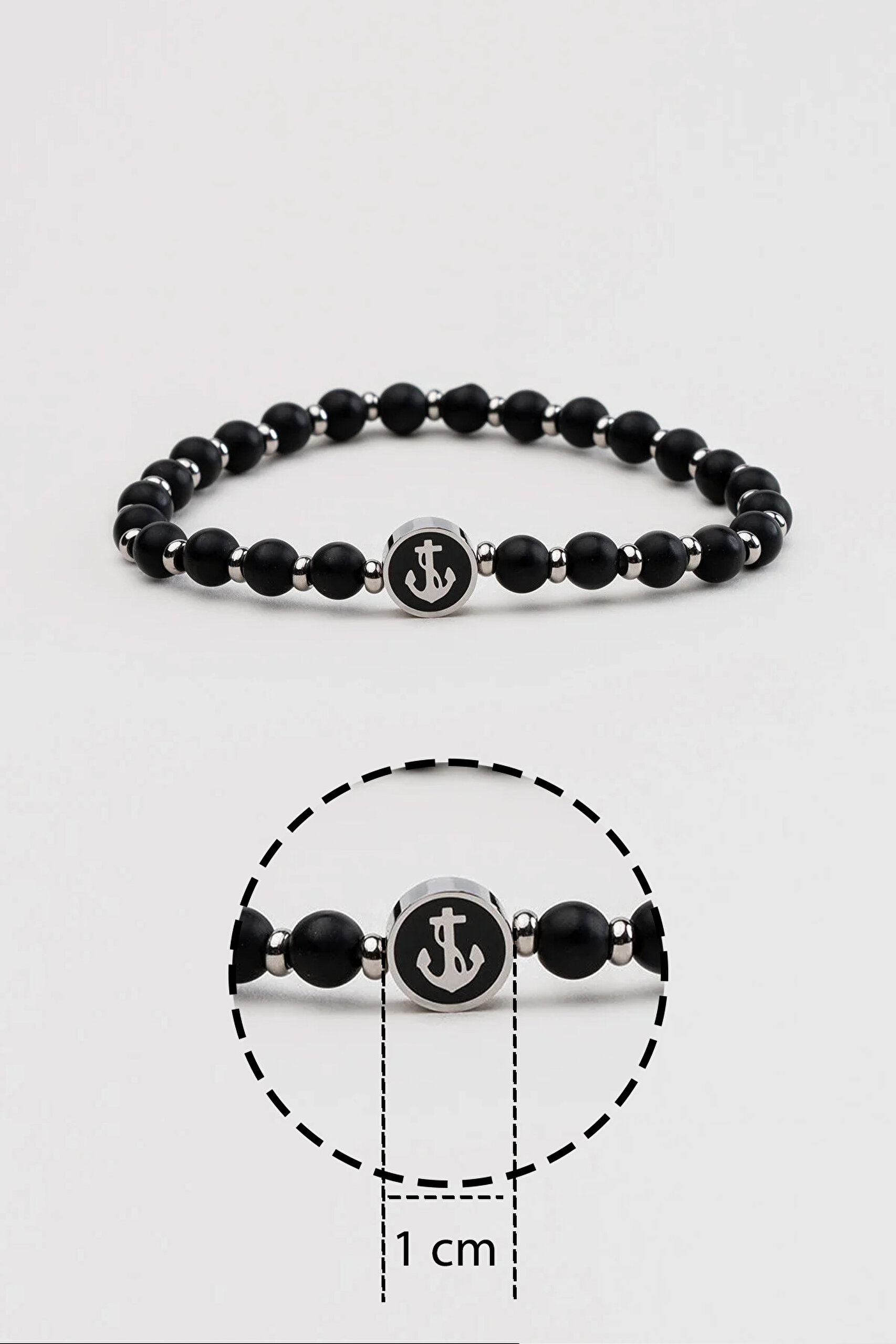 ⁠ Oniks Taşlı Çapa Detaylı Çelik Erkek Bileklik_2}