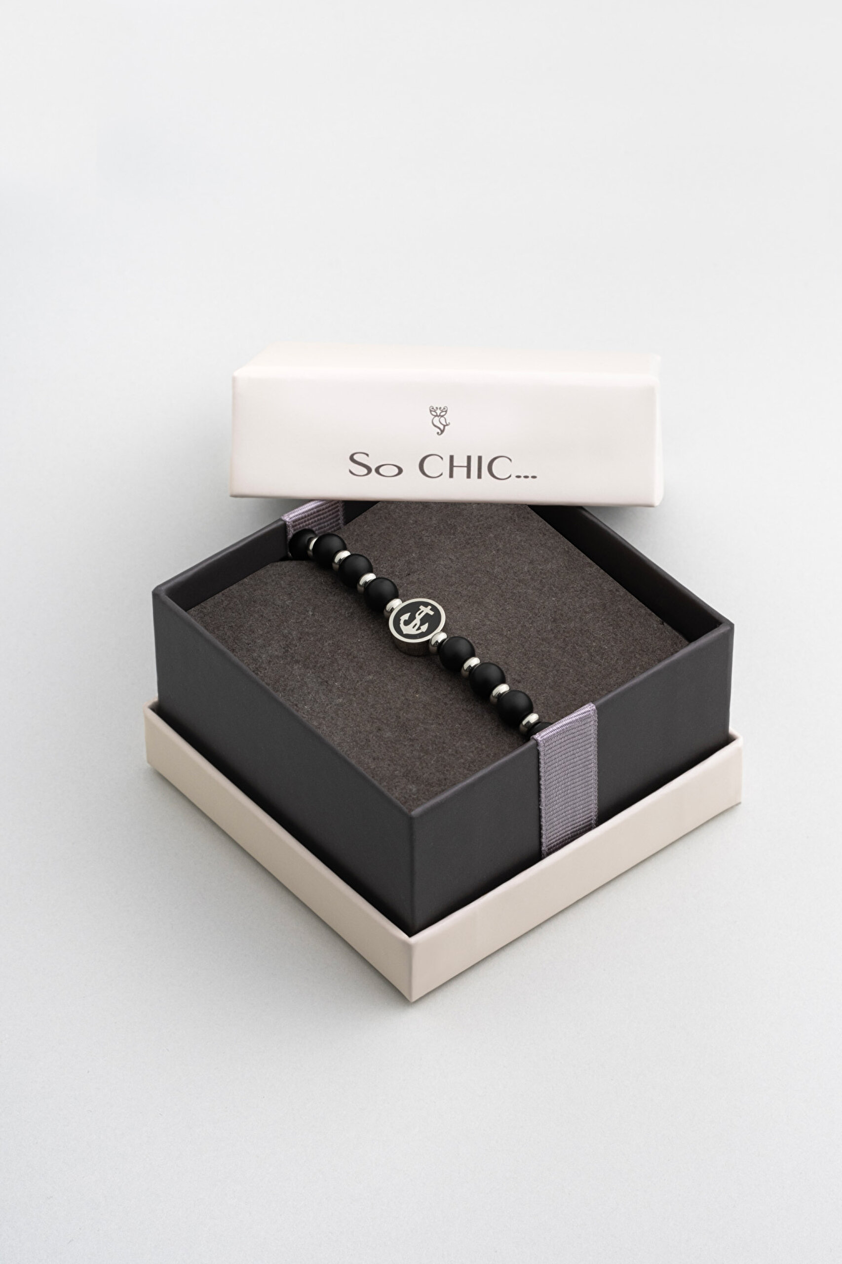 ⁠ Oniks Taşlı Çapa Detaylı Çelik Erkek Bileklik_4}