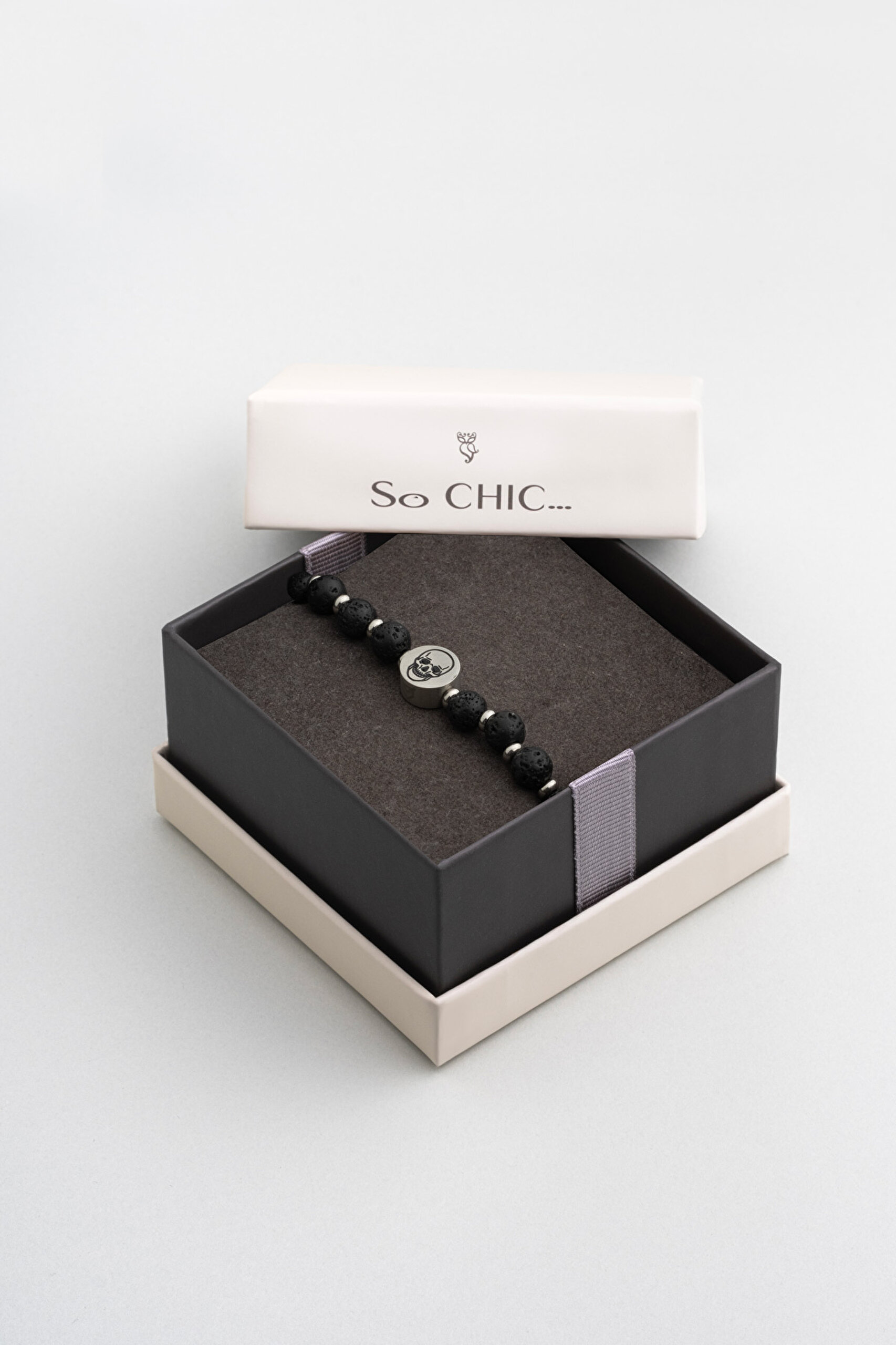 ⁠ Lav Taşlı Kurukafa Figürlü Çelik Erkek Bileklik_4}