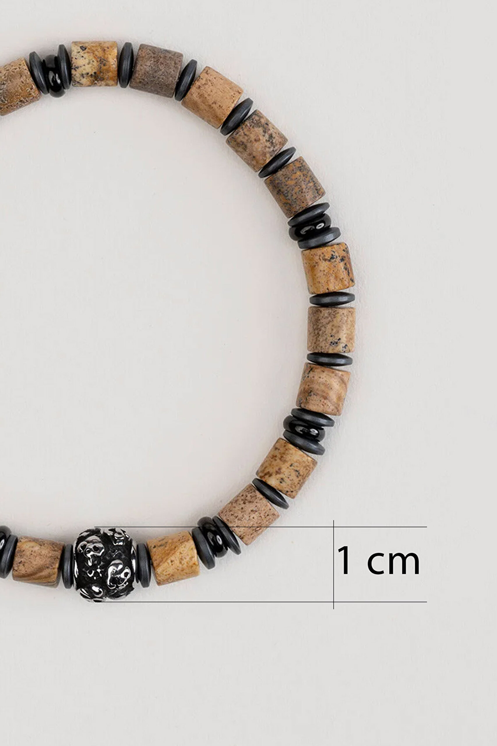 ⁠ Jasper Taşlı Kuru Kafa Detaylı 21 Cm Çelik Erkek Bileklik_1}