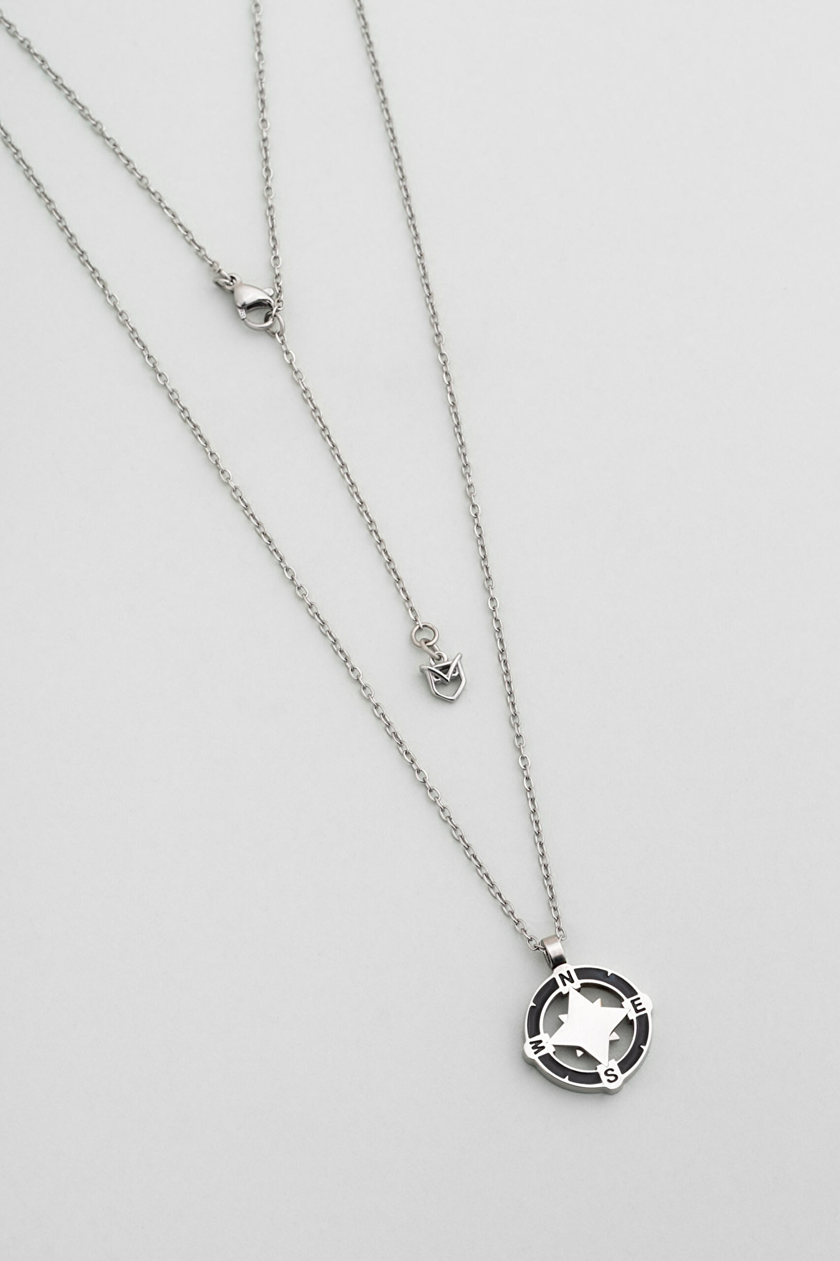 ⁠ Metalik Pusula 63 Cm Çelik Erkek Kolye_0}