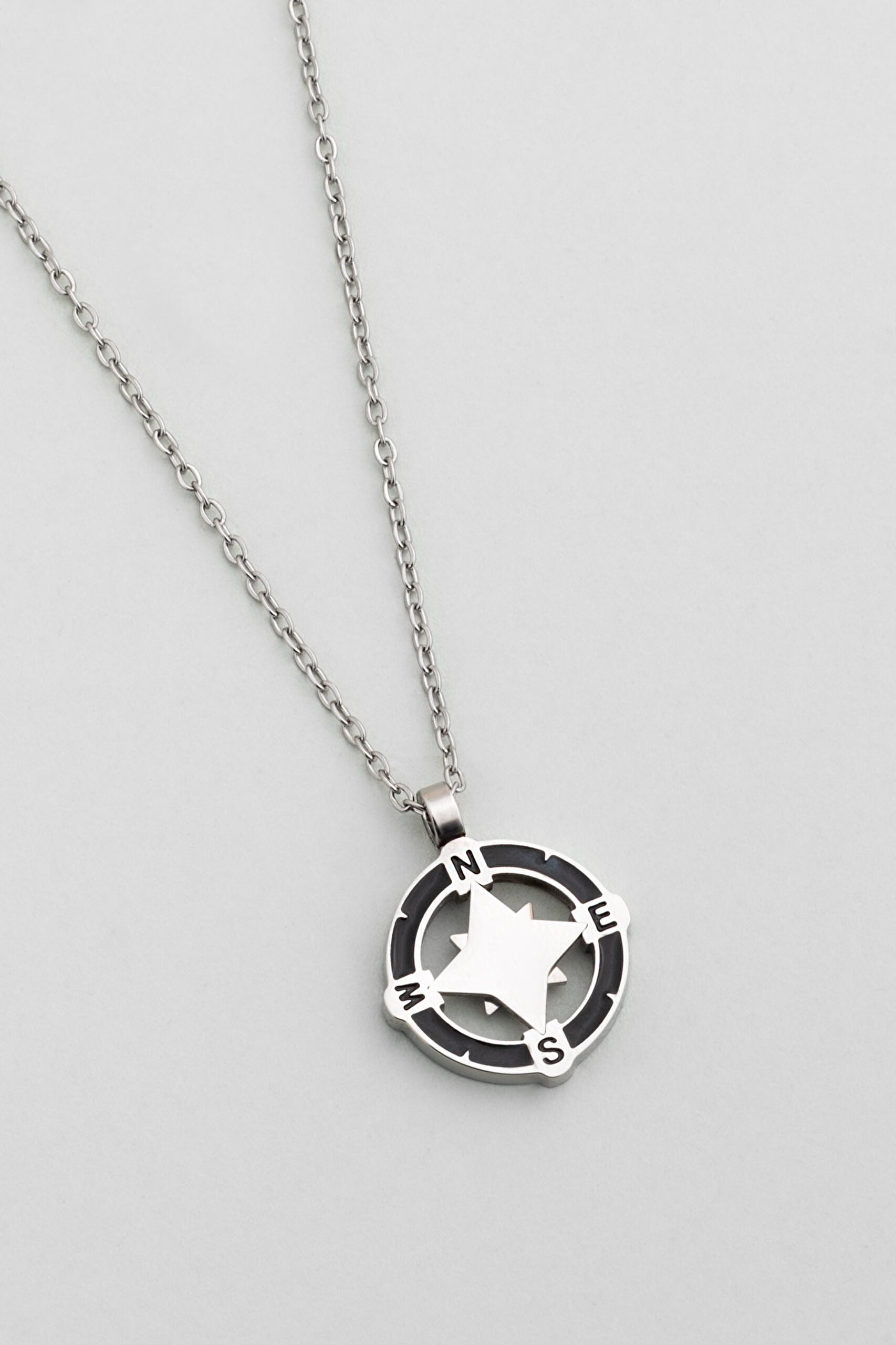 ⁠ Metalik Pusula 63 Cm Çelik Erkek Kolye_4}