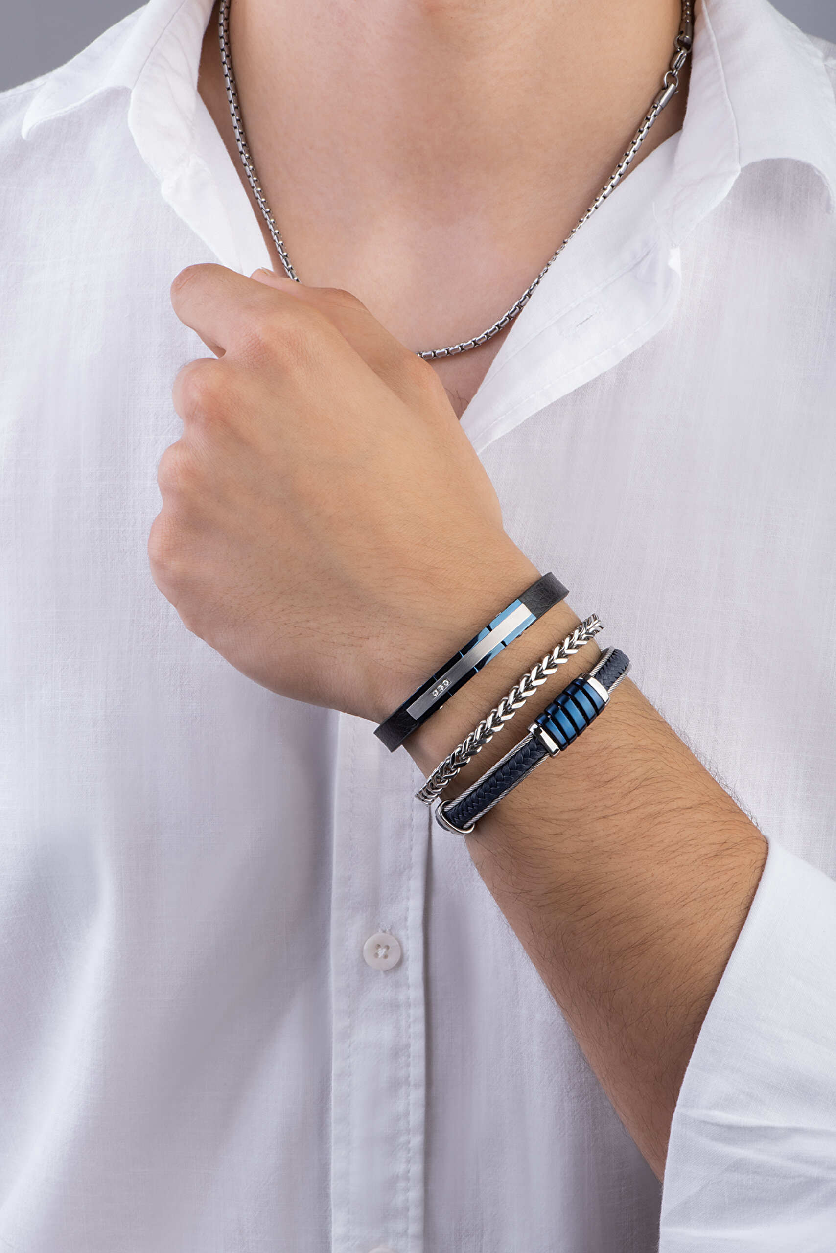 ⁠ Klasik Örgü Tasarım Erkek Çelik Bileklik_1}