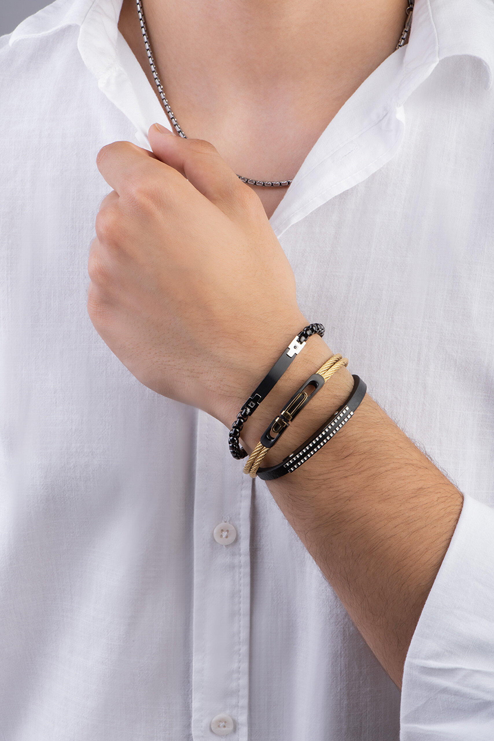 ⁠ Sarı Kaplama Erkek Çelik Bileklik_1}