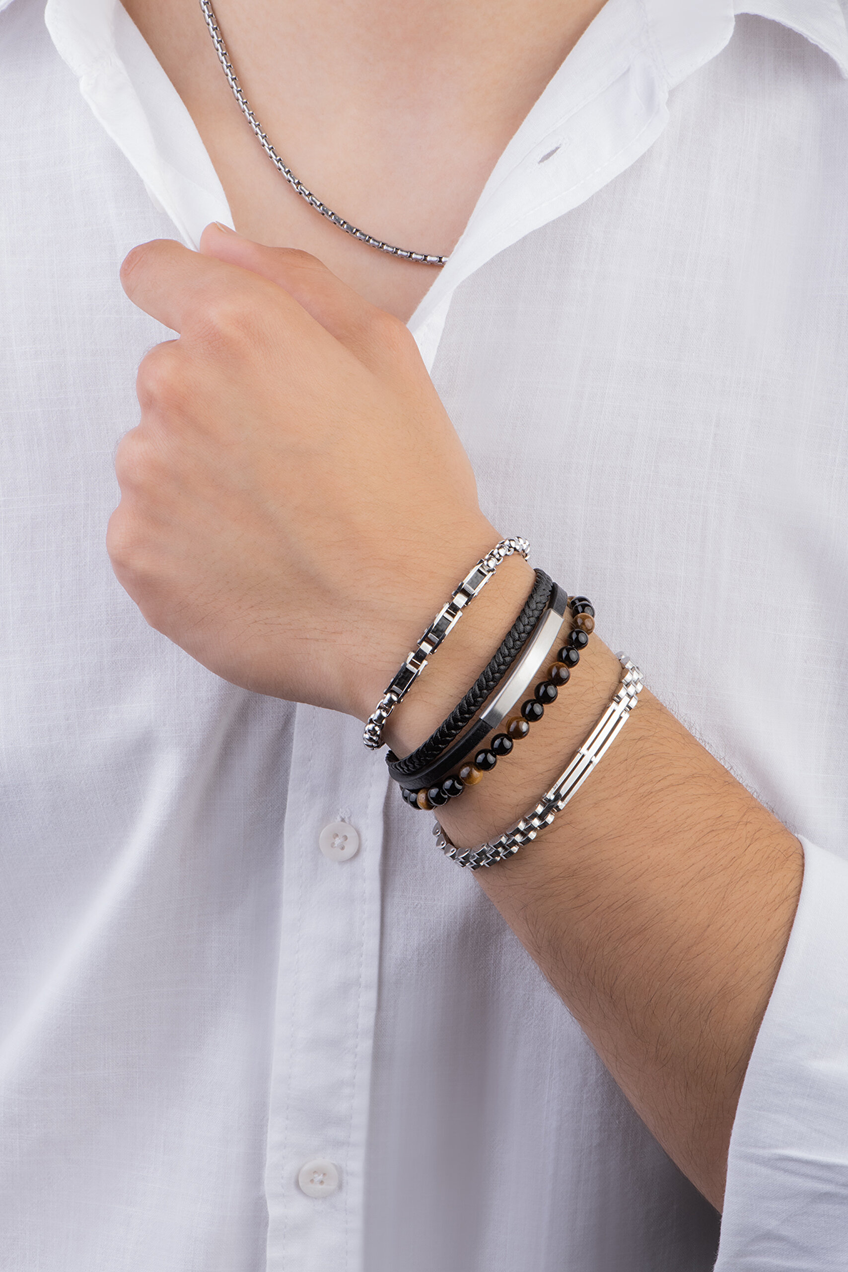 ⁠ Klasik Stil Erkek Çelik Zincir Bileklik_2}