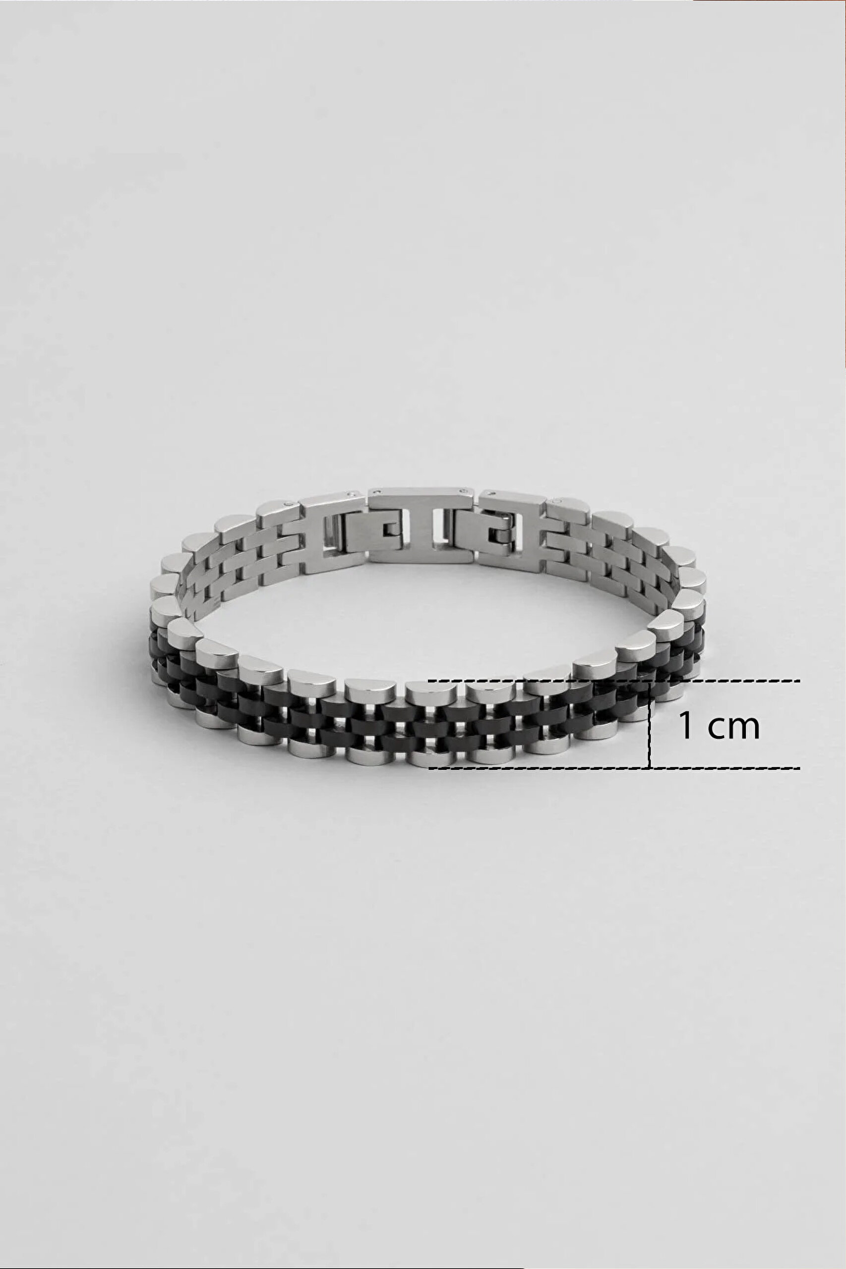 ⁠ Siyah Kaplama Detaylı Erkek Zincir Çelik Bileklik_2}