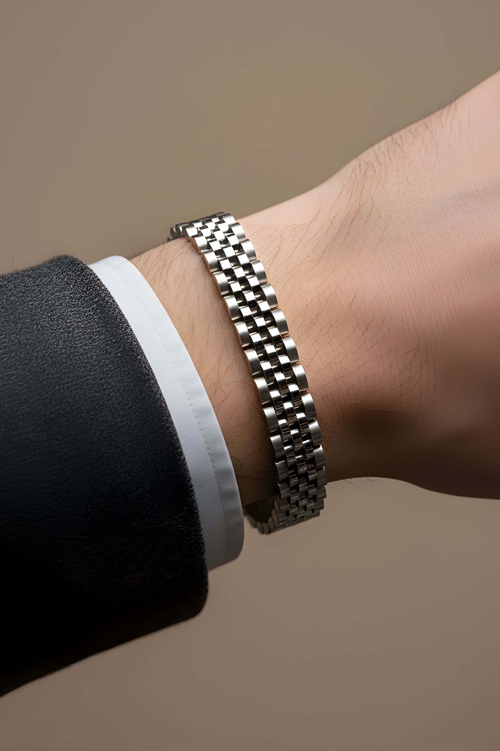 ⁠ Metalik Stil Erkek Çelik Zincir Bileklik_1}