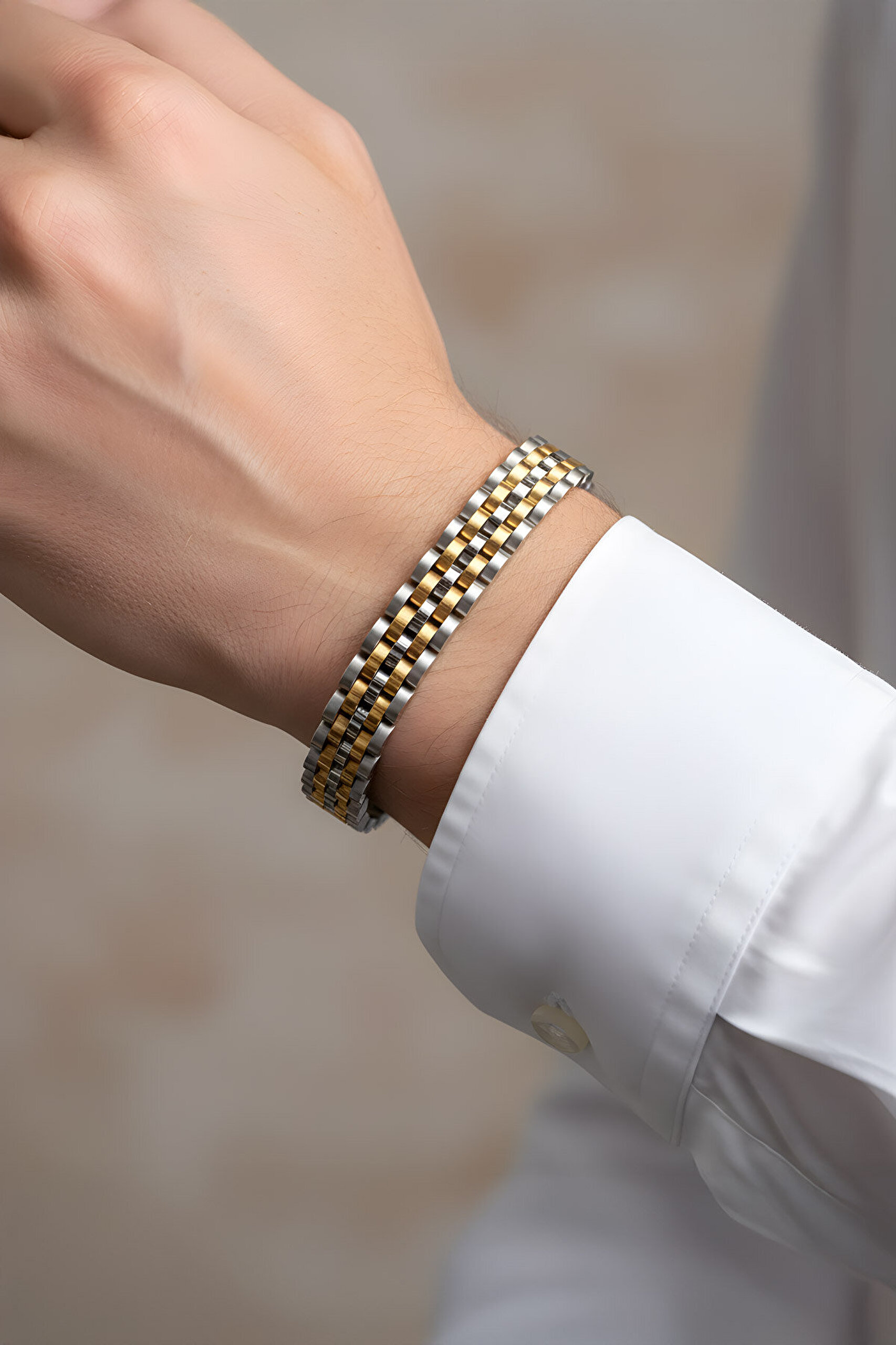 İki Renkli Erkek Çelik Zincir Bileklik - 3