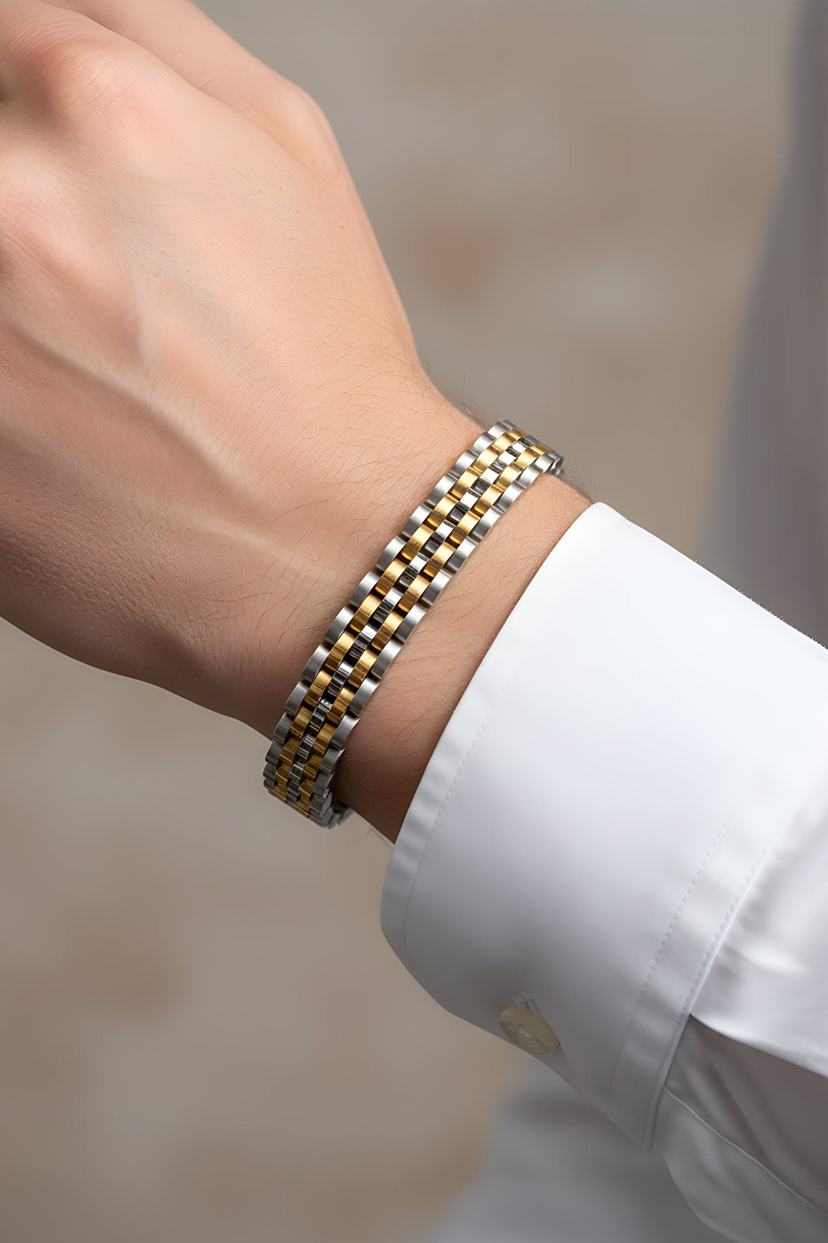 İki Renkli Erkek Çelik Zincir Bileklik - 1