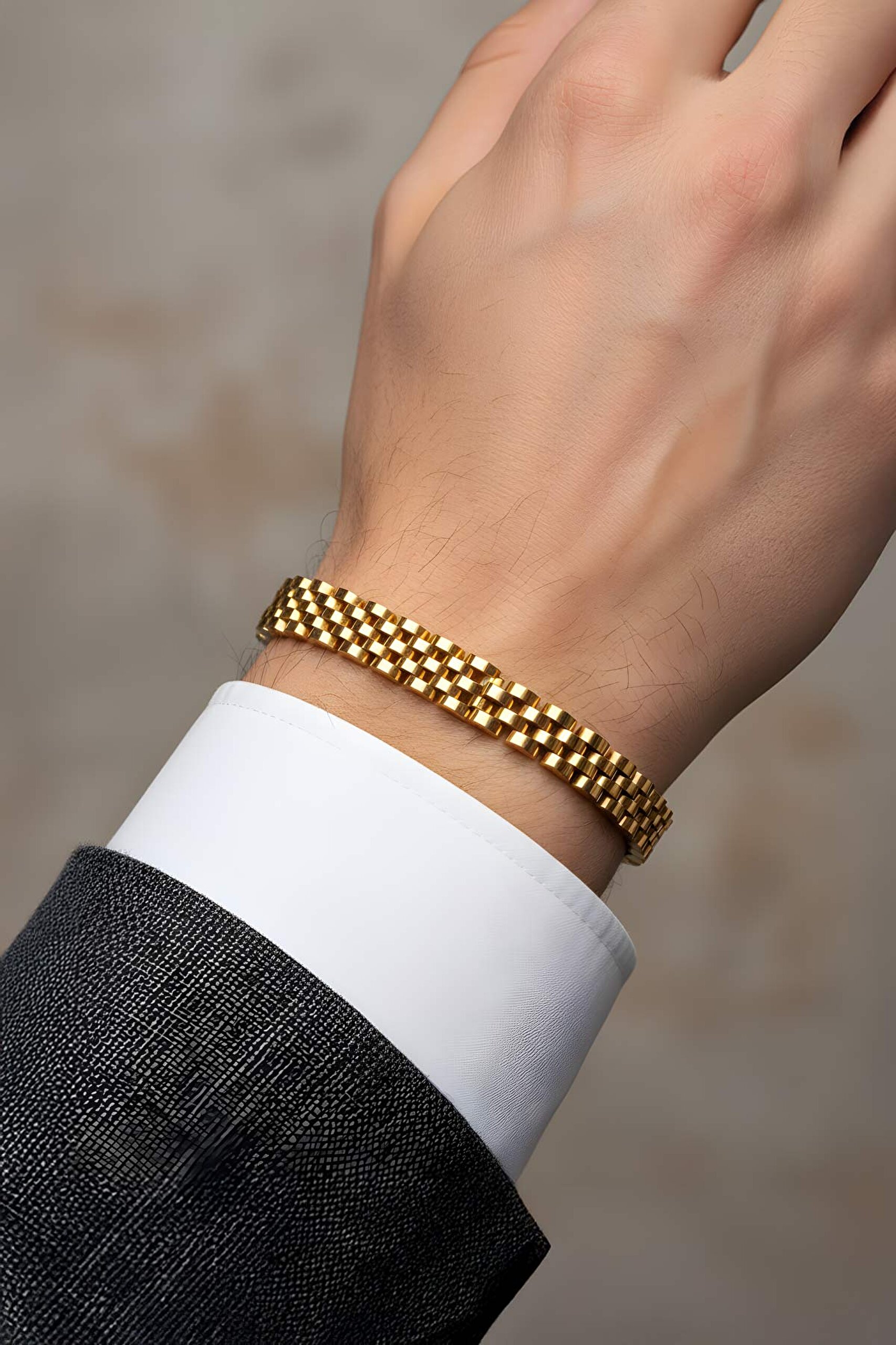 ⁠ Midas’ın Dokunuşu Sarı Kaplama Erkek Çelik Zincir Bileklik_3}