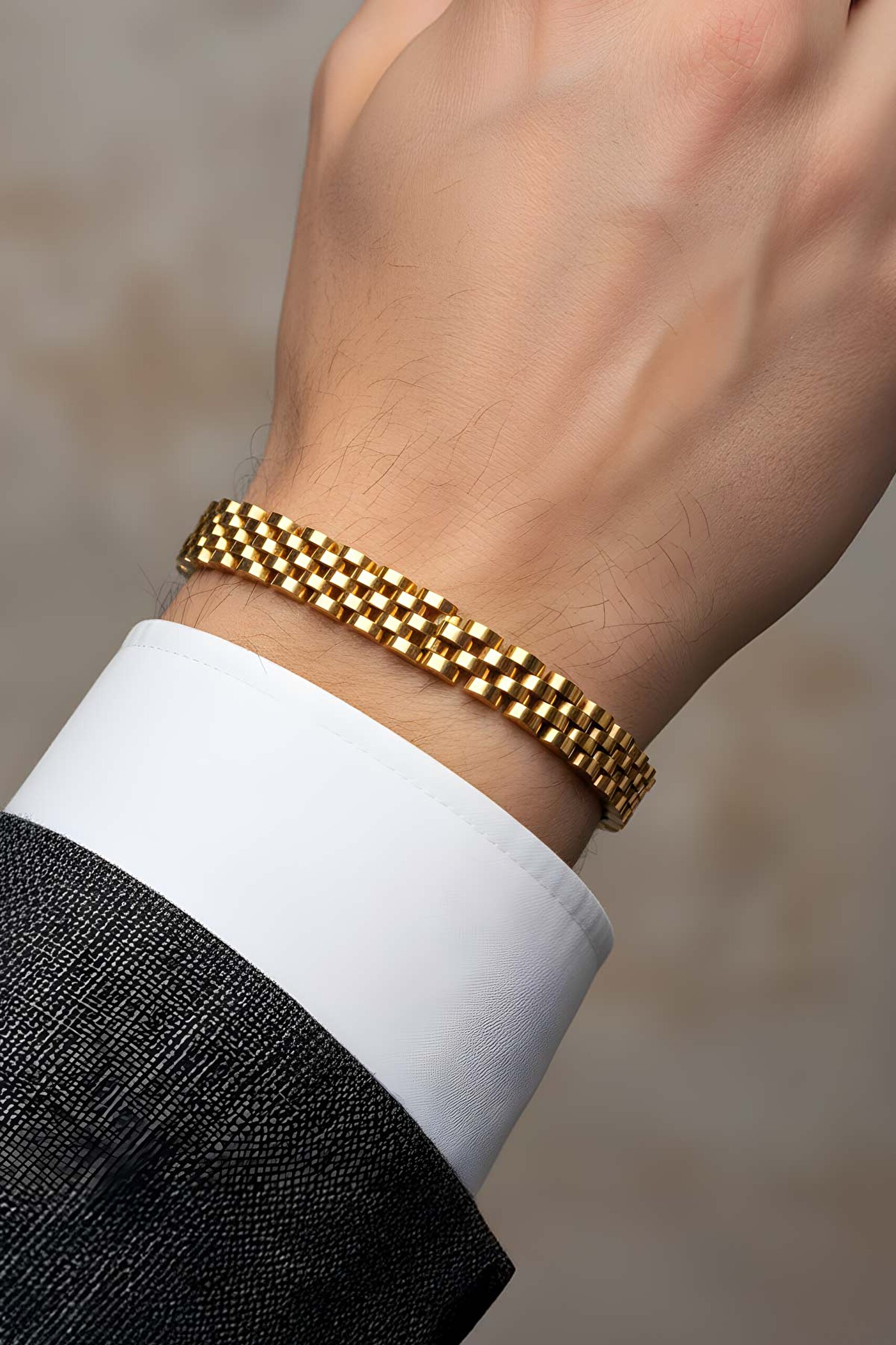 ⁠ Midas’ın Dokunuşu Sarı Kaplama Erkek Çelik Zincir Bileklik_1}