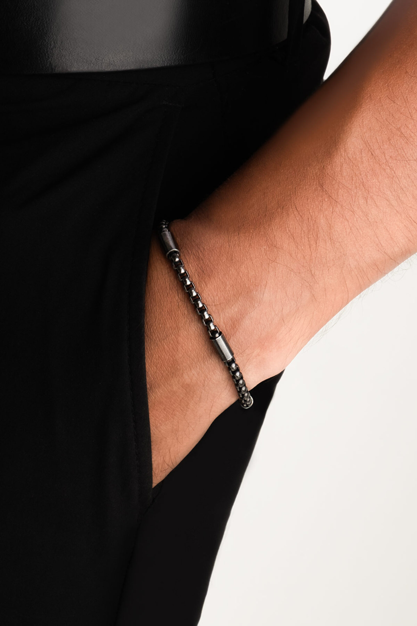 ⁠ Zincir Detaylı Çelik 21 Cm Erkek Bileklik_1}