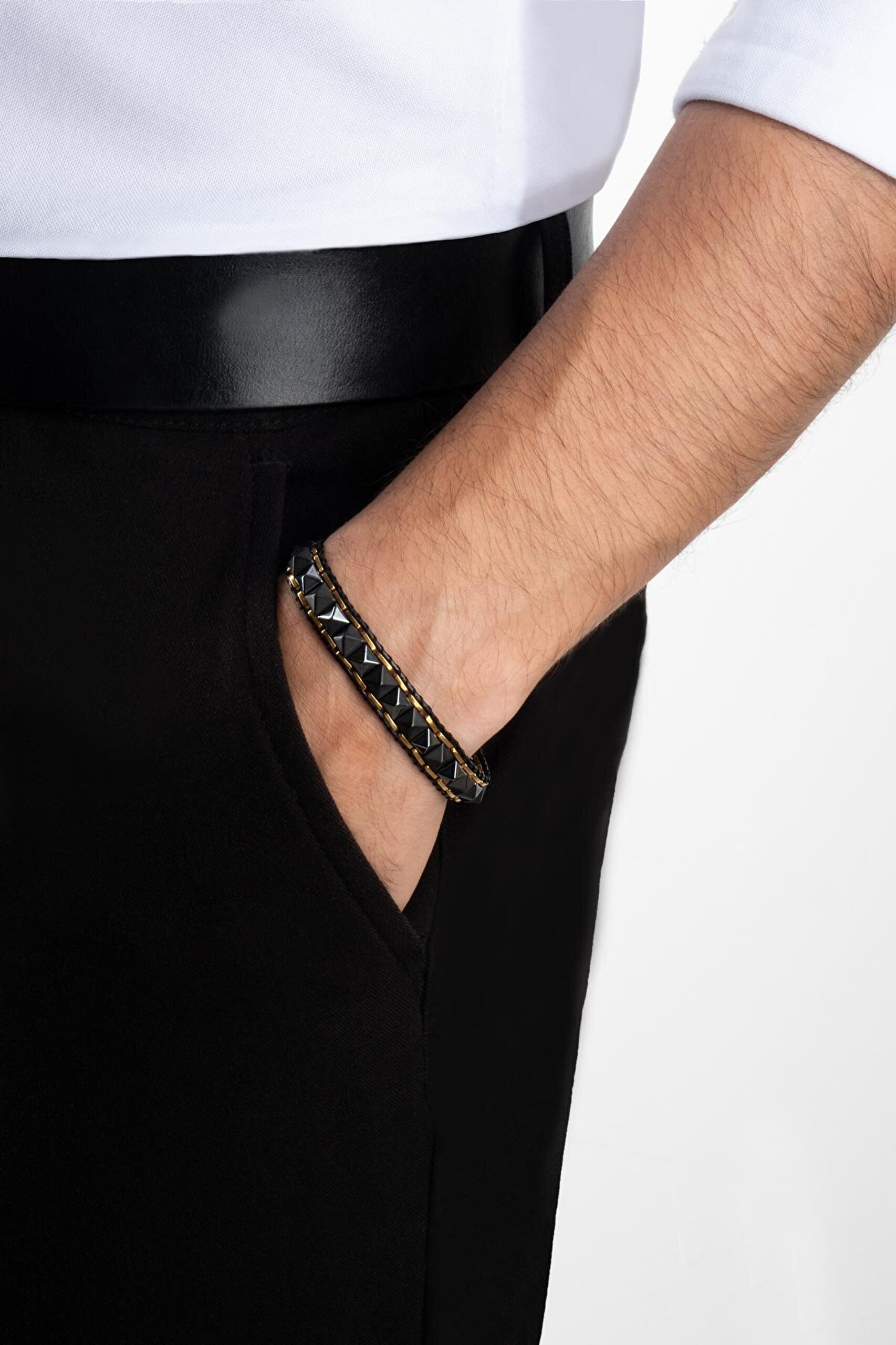 Hematit Taşlı Erkek 21 Cm Çelik Bileklik - 3