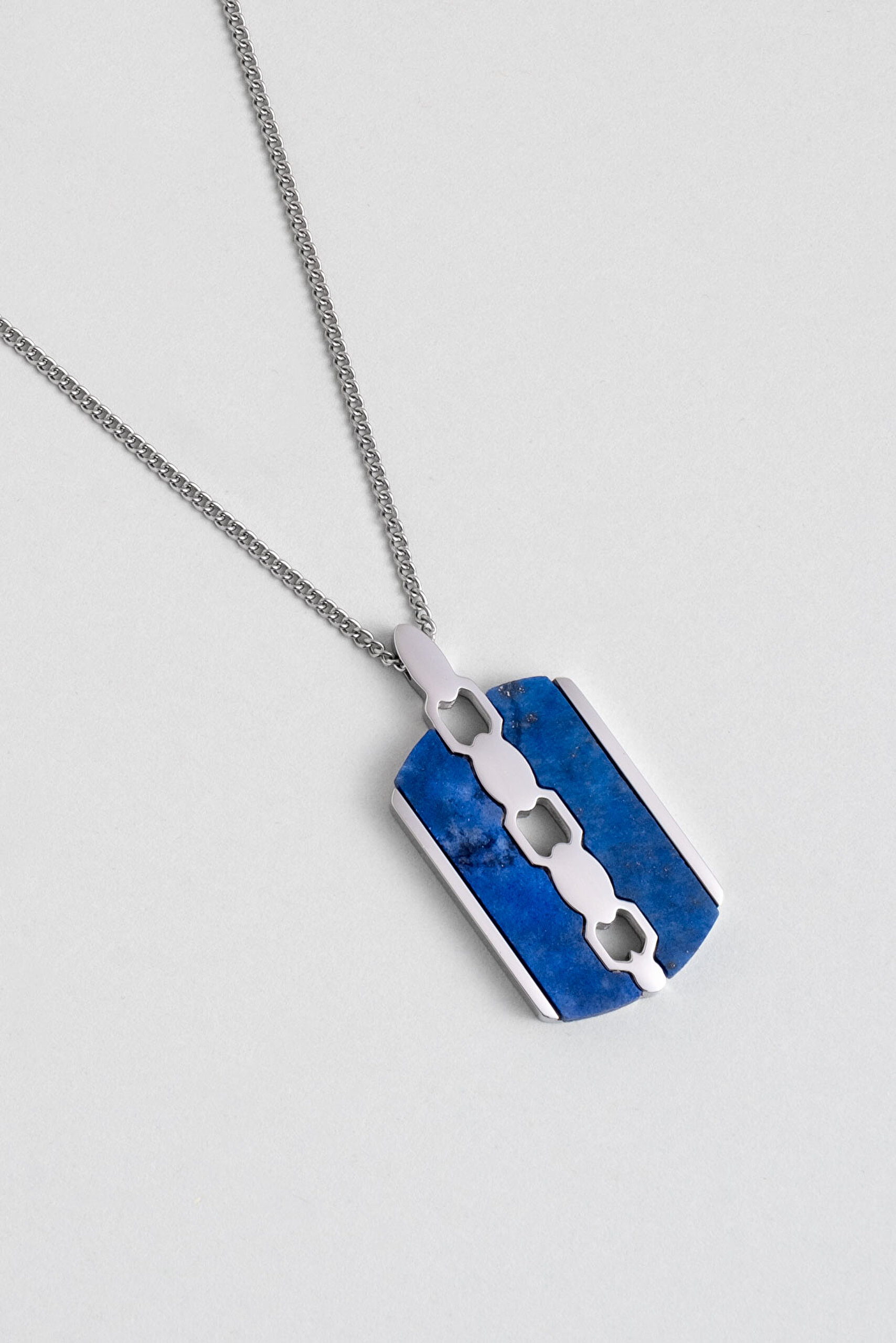 ⁠ Lapis Taş Detaylı 55 Cm Çelik Erkek Kolye_1}