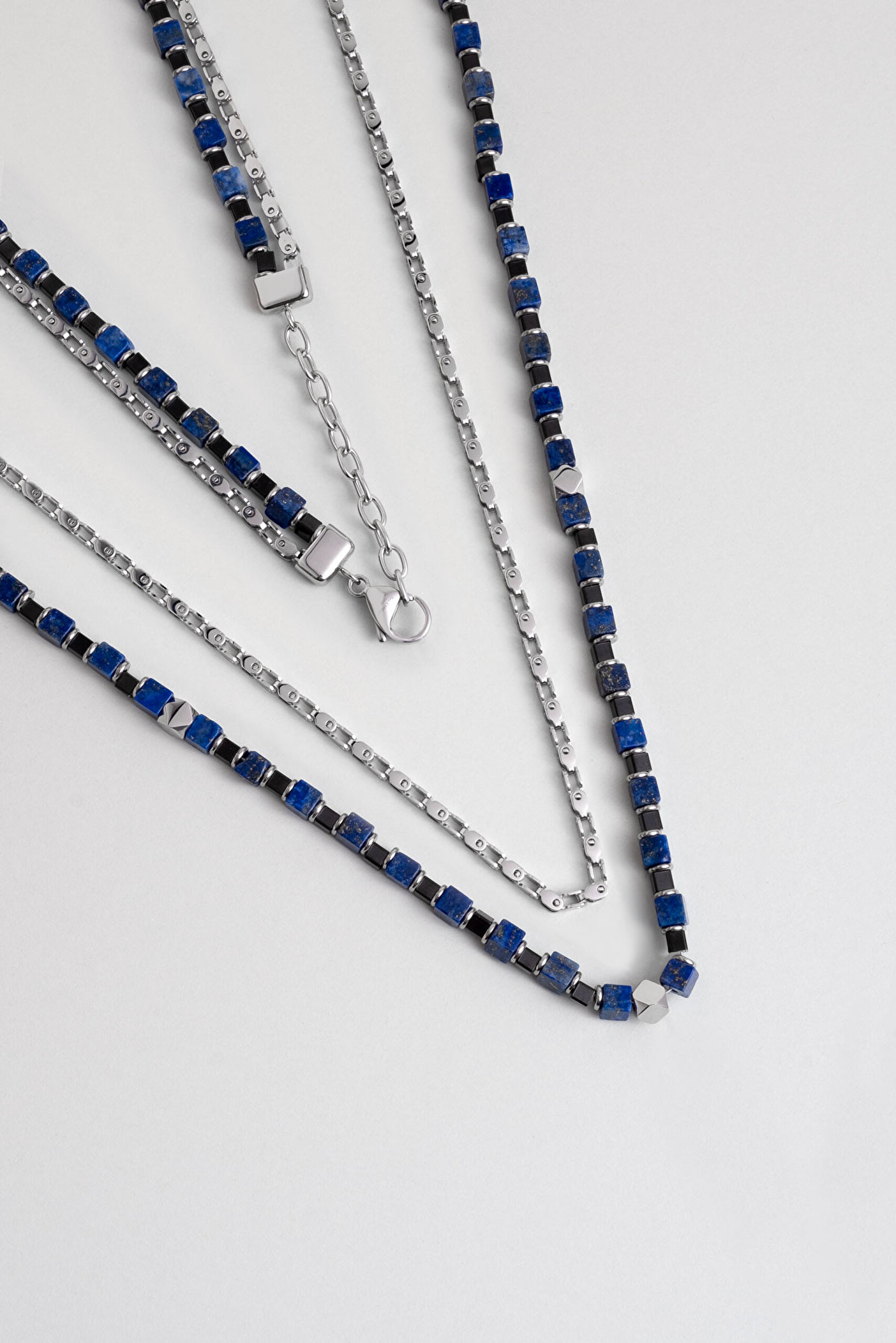 ⁠ Lapis Taşlı 55 Cm Çelik Çoklu Erkek Kolye_0}