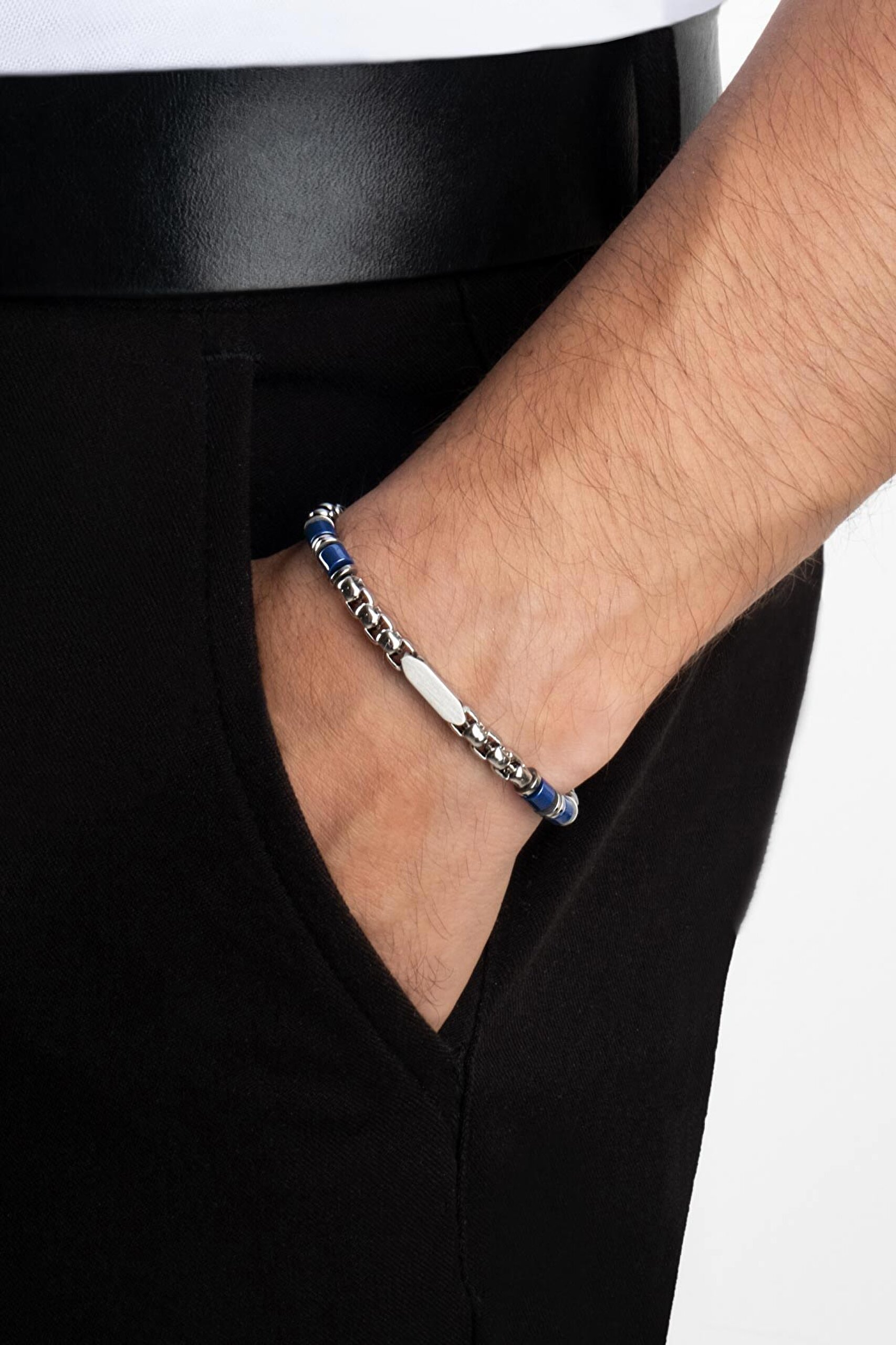 ⁠ Hematit Taşlı Çelik Erkek Bileklik_1}