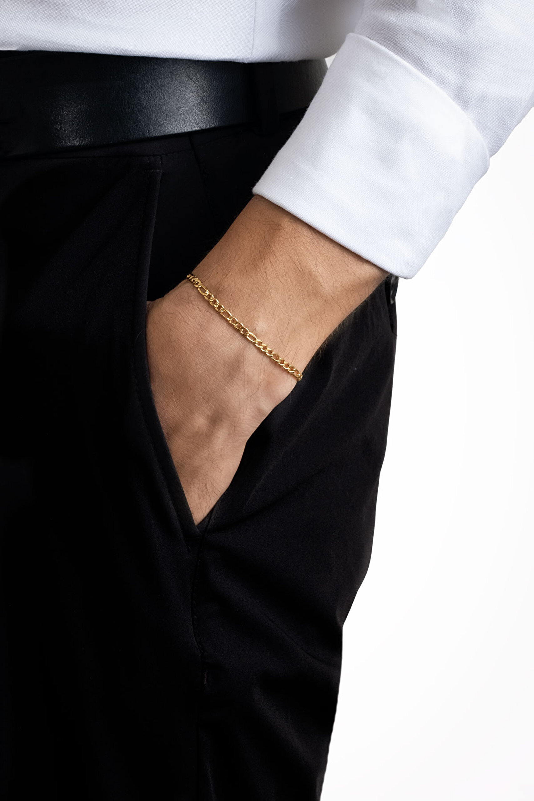 ⁠ Klasik Sarı Kaplama Çelik Erkek Bileklik_2}