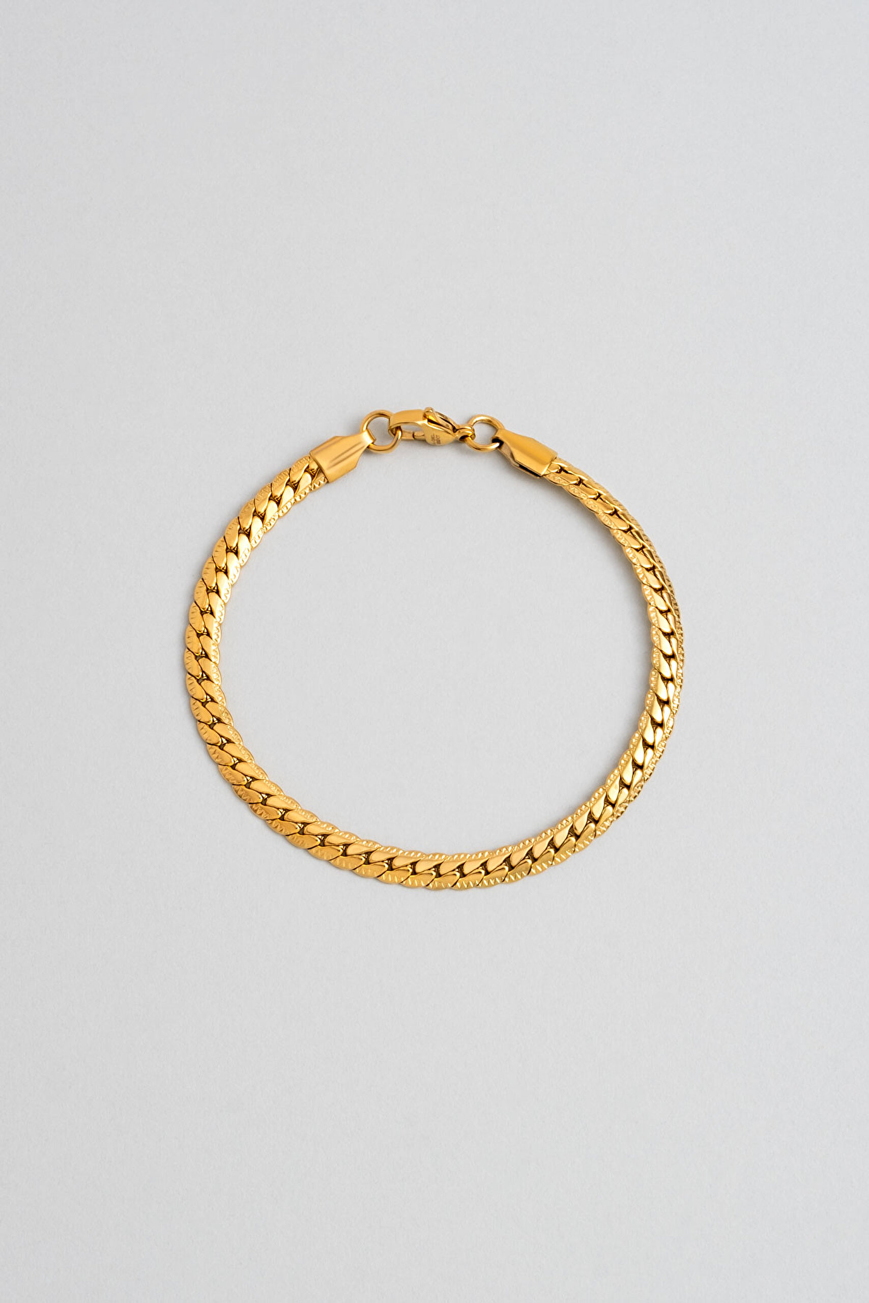 ⁠ Örgü Model Sarı Kaplama Çelik Erkek Bileklik_0}