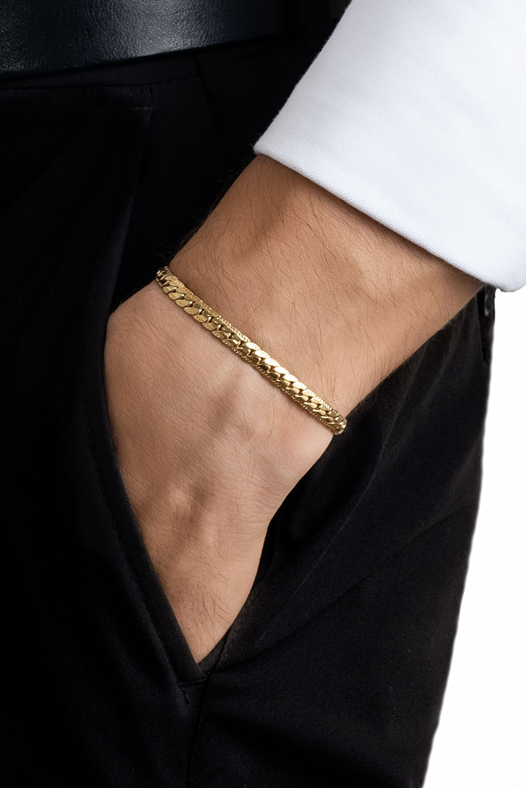 ⁠ Örgü Model Sarı Kaplama Çelik Erkek Bileklik_3}