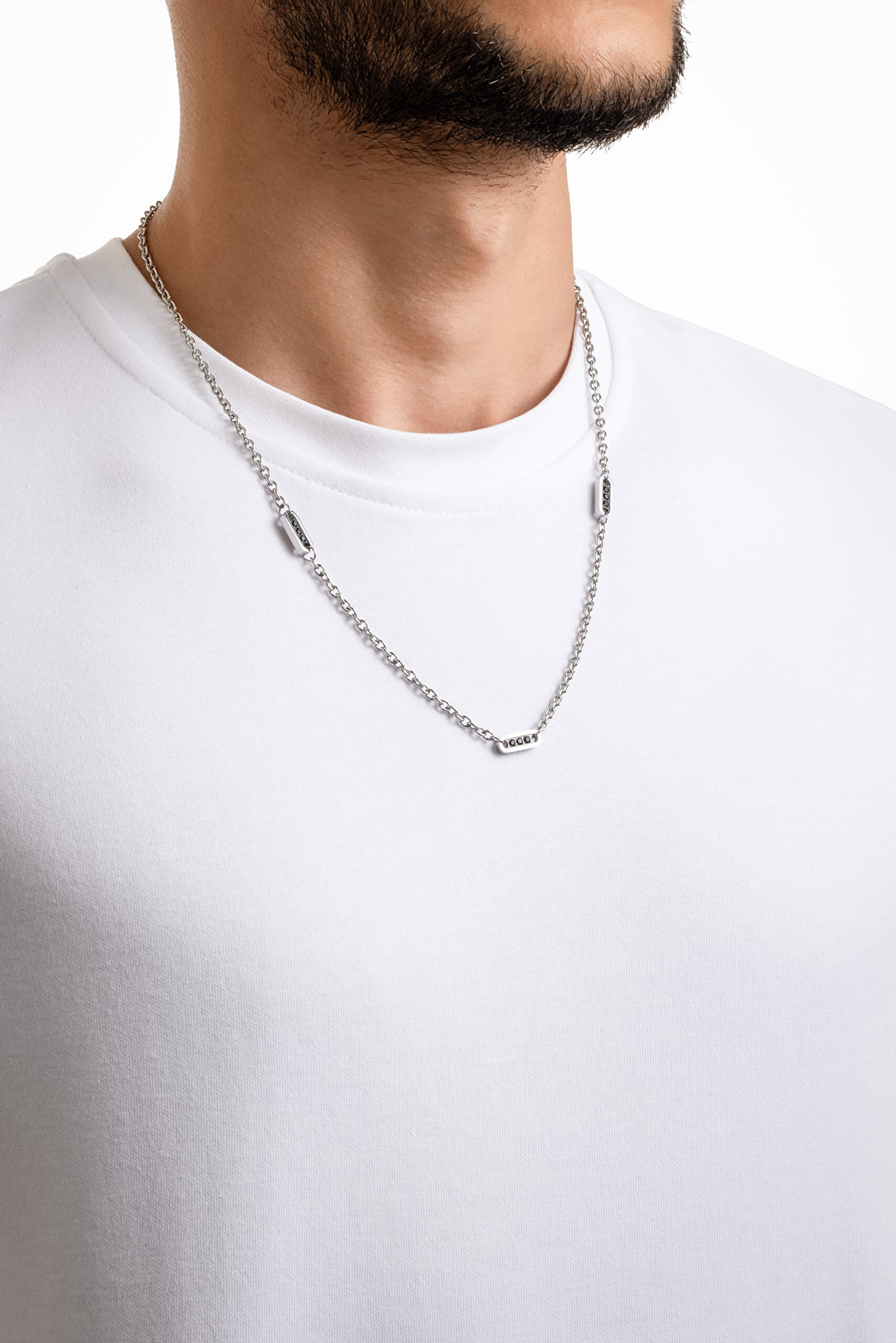 ⁠ Zirkon Taş Detaylı 55 Cm Çelik Erkek Kolye_2}