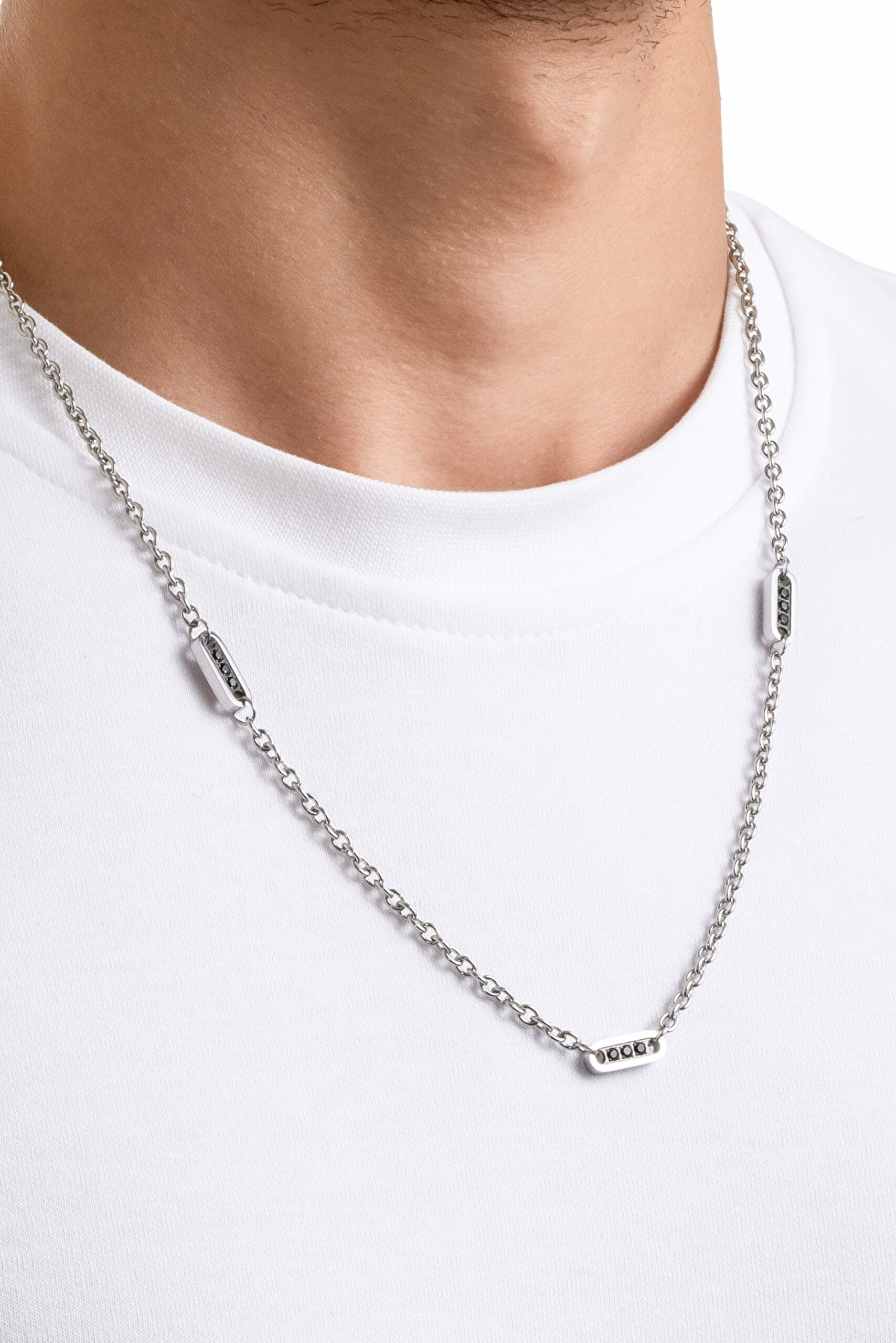 ⁠ Zirkon Taş Detaylı 55 Cm Çelik Erkek Kolye_3}