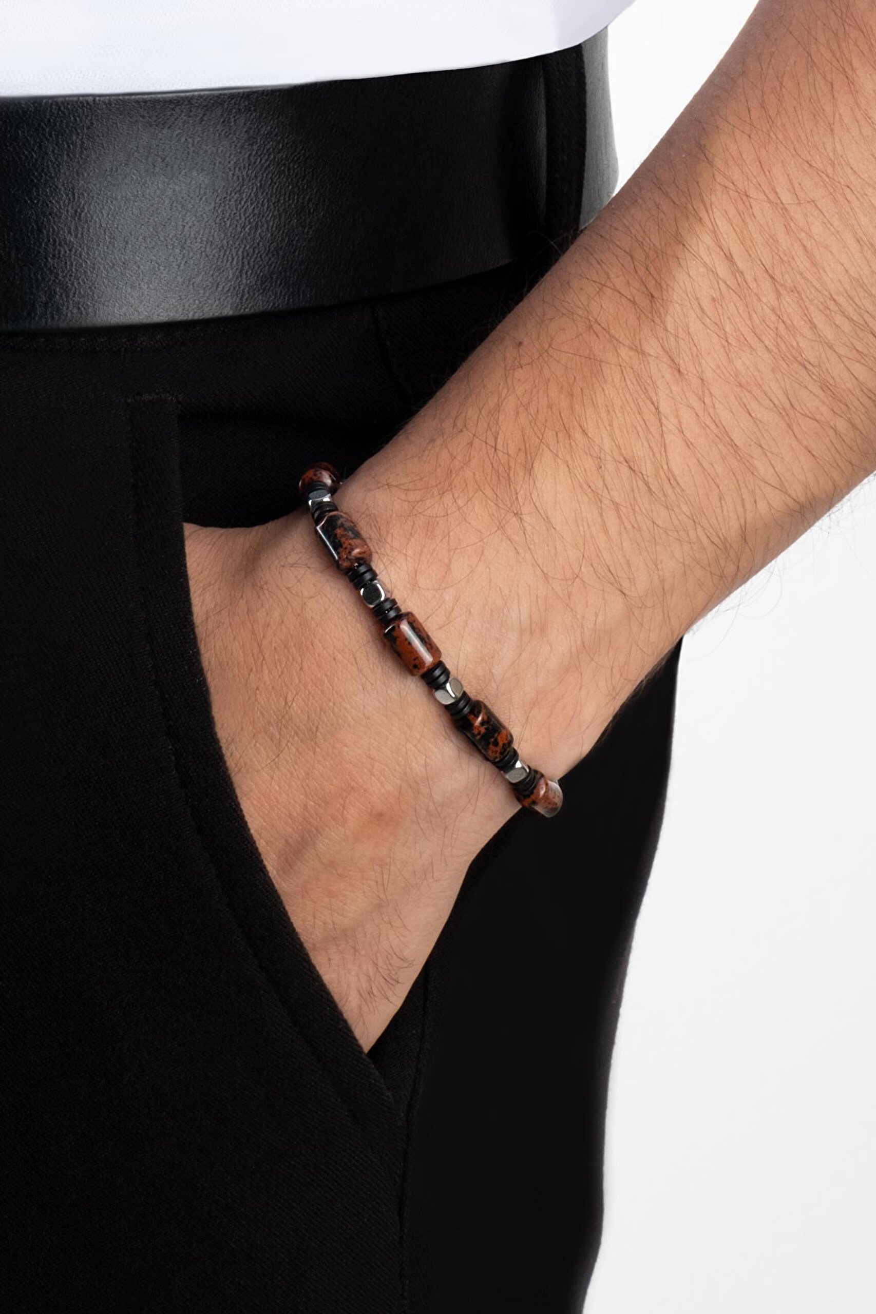 ⁠ Jasper Taşlı 21 Cm Çelik Erkek Bileklik_3}