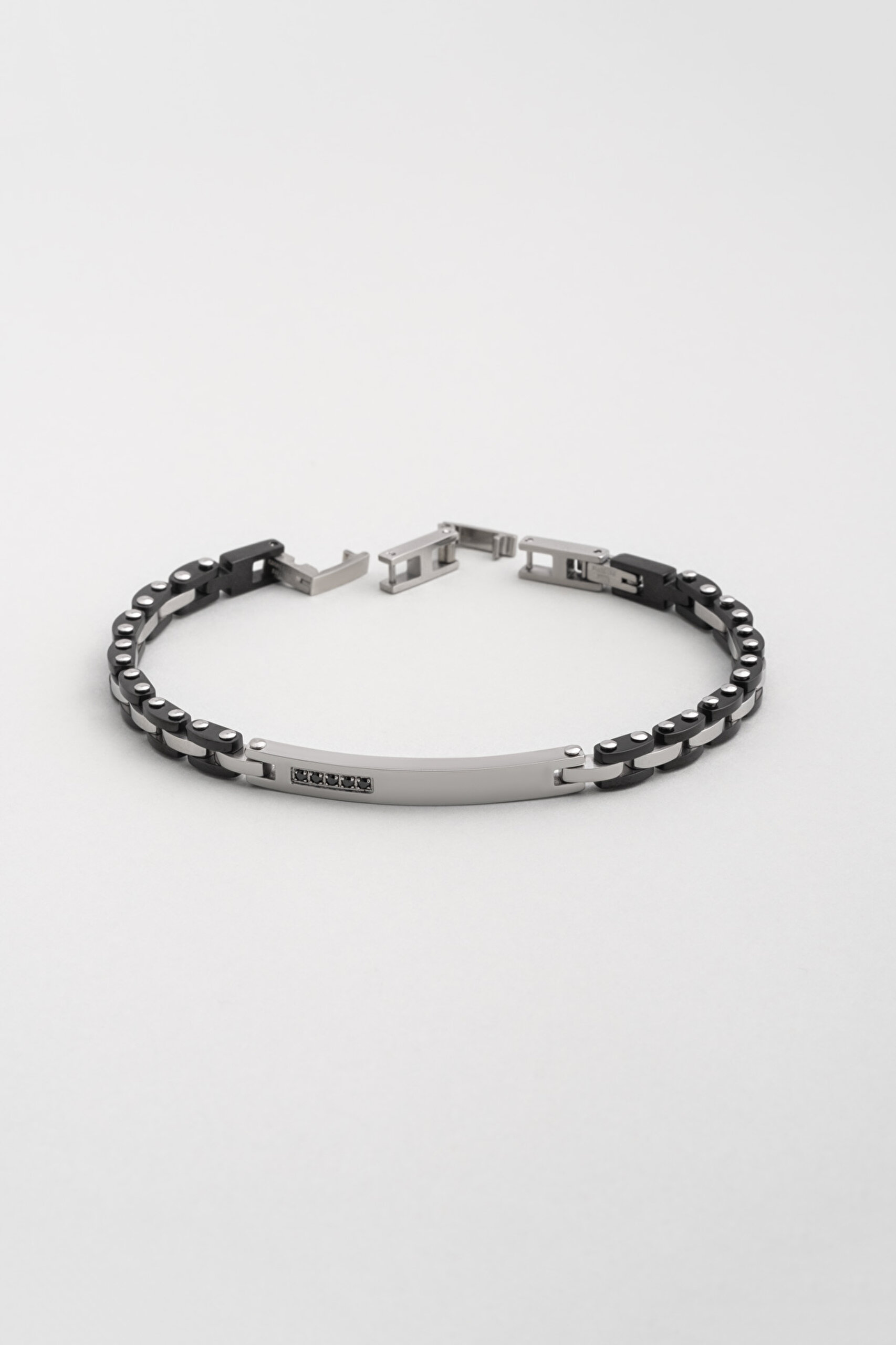 ⁠ Siyah Taşlı 21 Cm Çelik Erkek Bileklik_0}