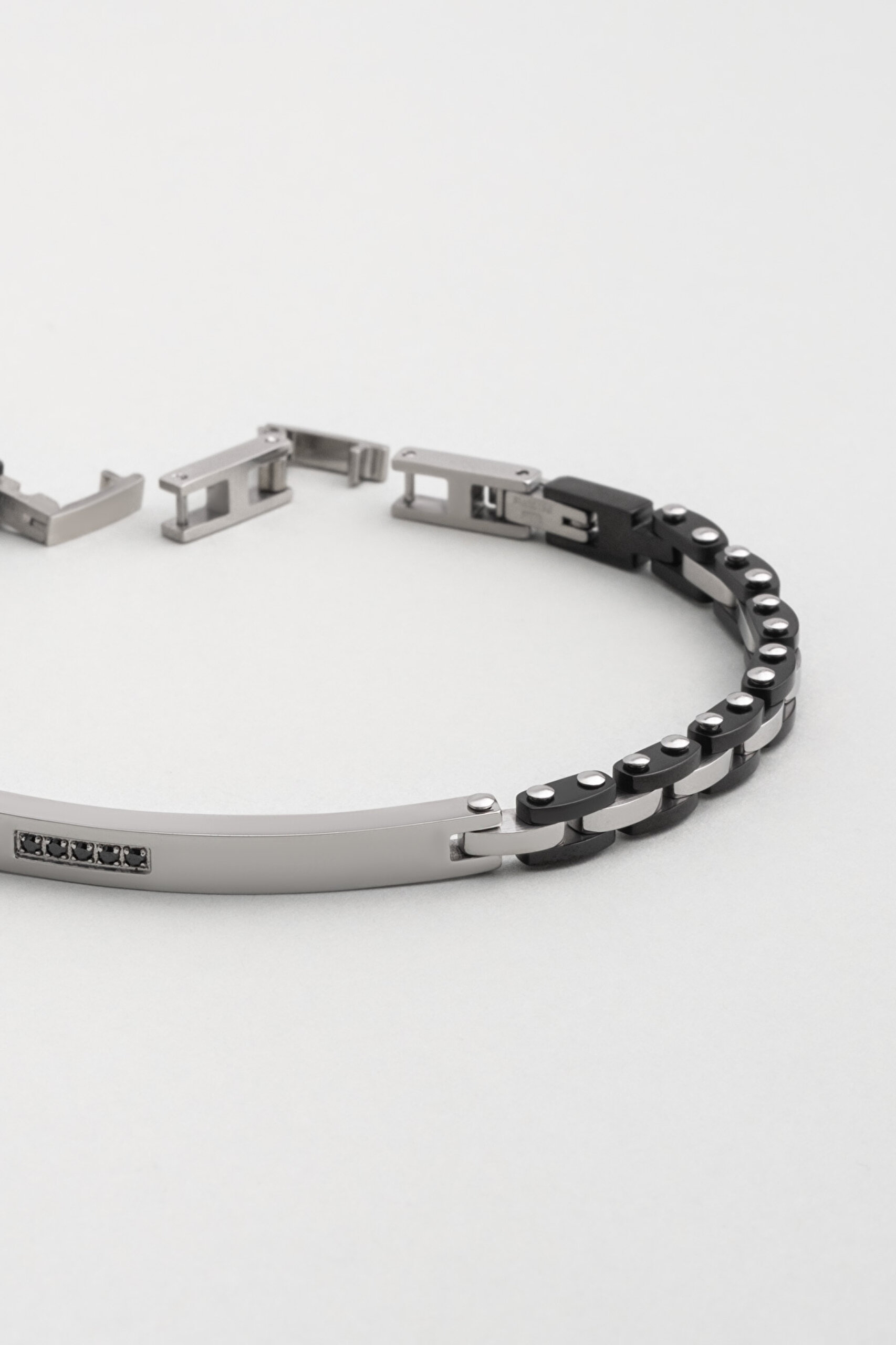 ⁠ Siyah Taşlı 21 Cm Çelik Erkek Bileklik_1}