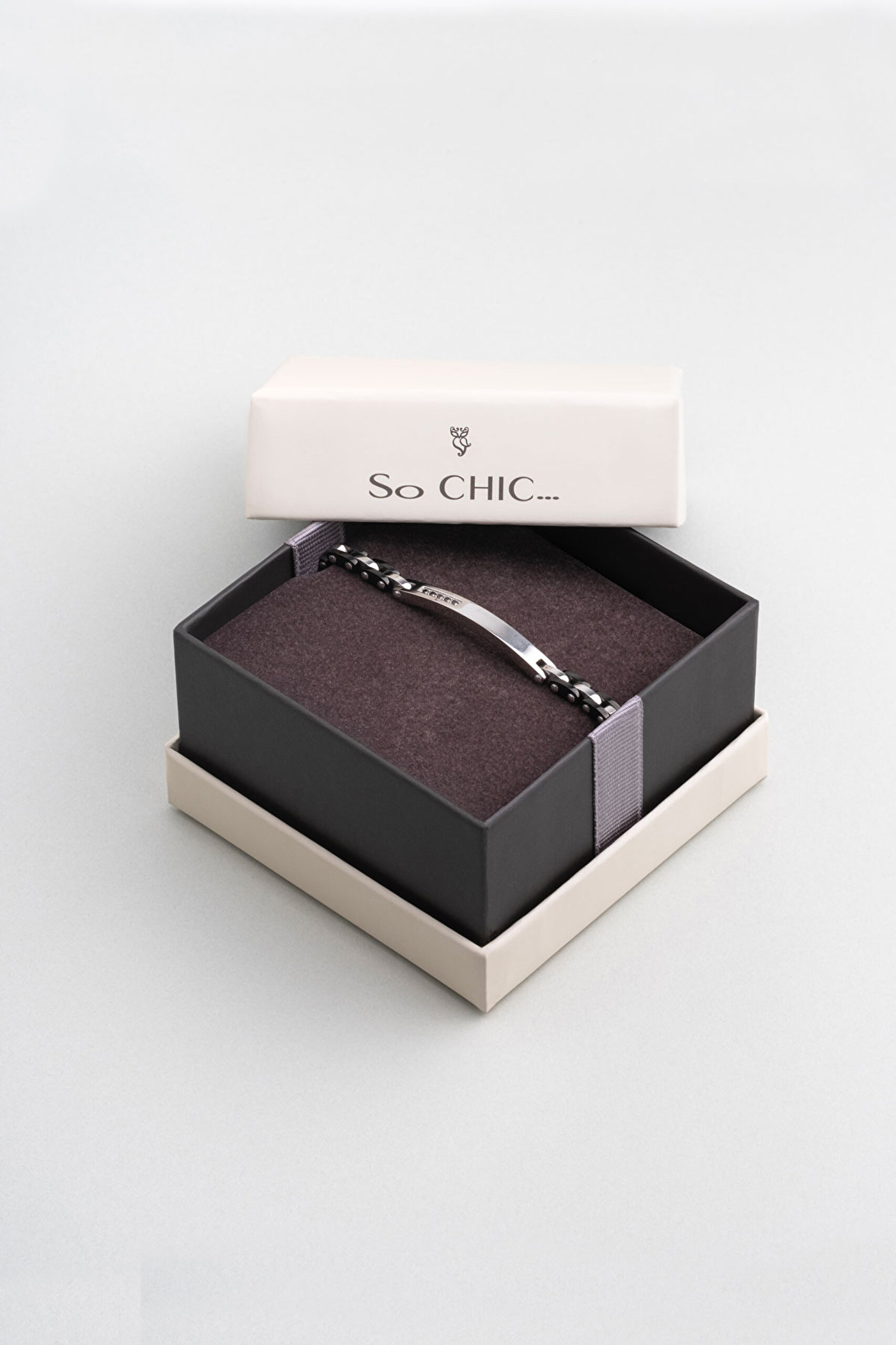 ⁠ Siyah Taşlı 21 Cm Çelik Erkek Bileklik_4}