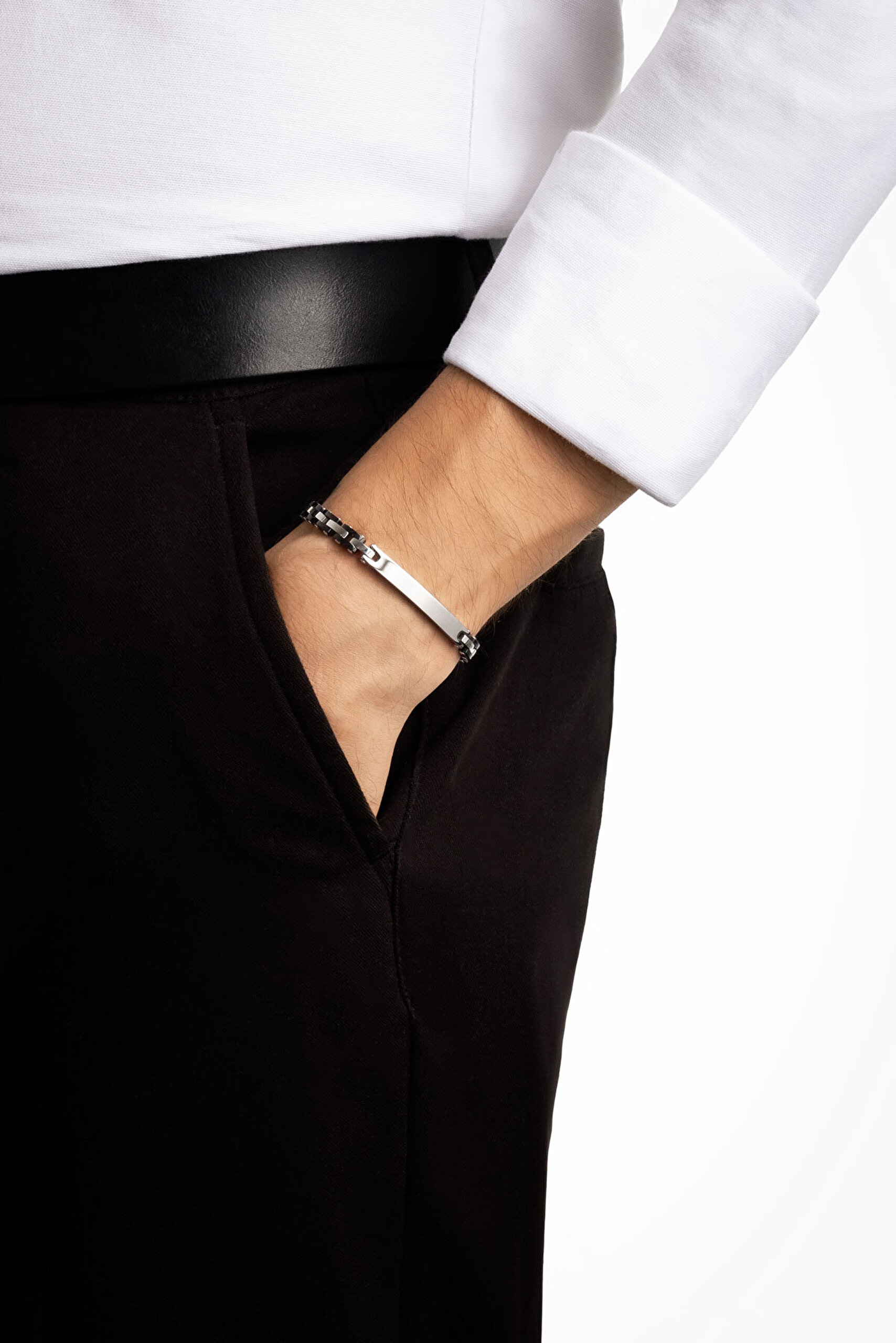 Siyah Detaylı 21 Cm Çelik Erkek Bileklik - 2