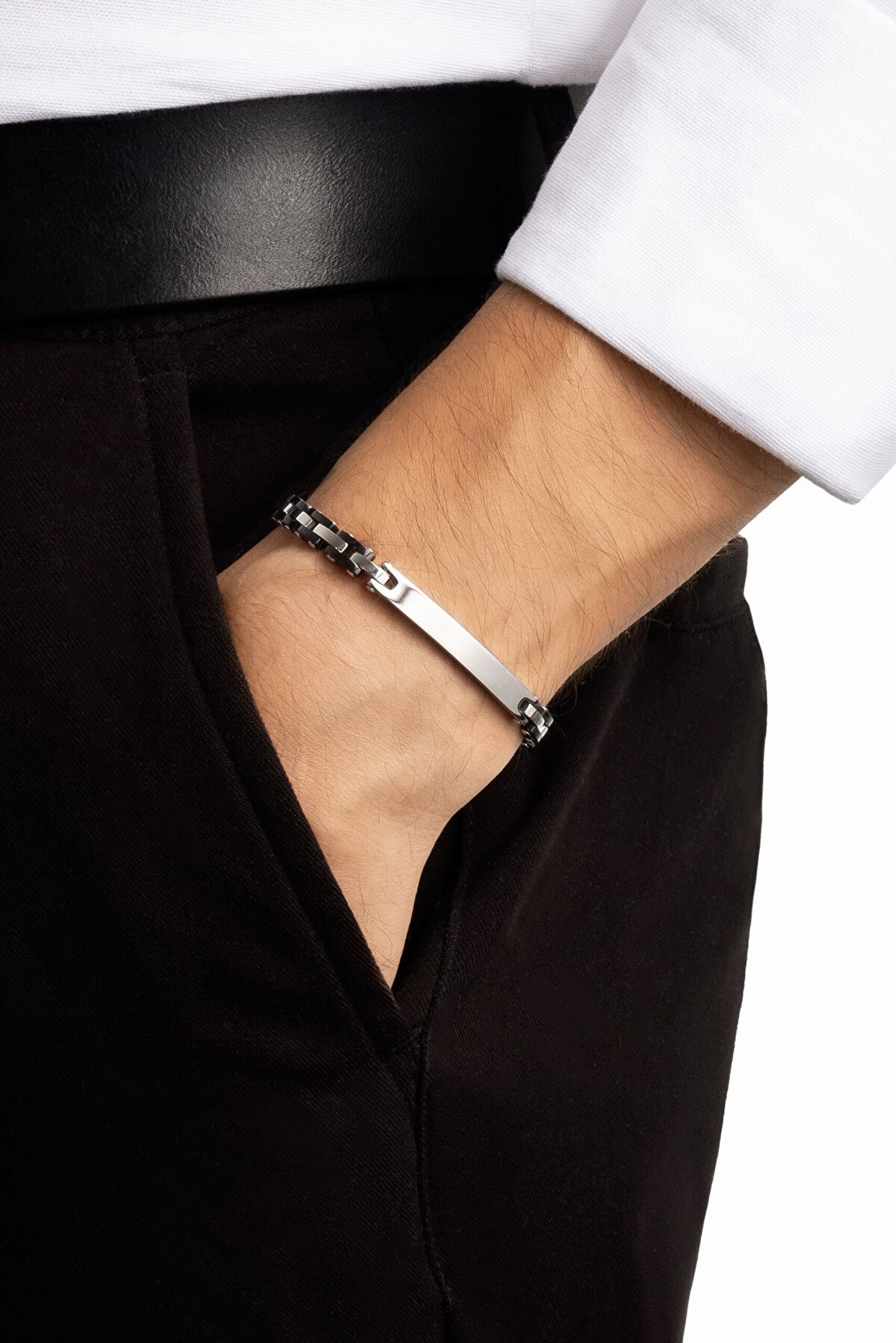 Siyah Detaylı 21 Cm Çelik Erkek Bileklik - 3