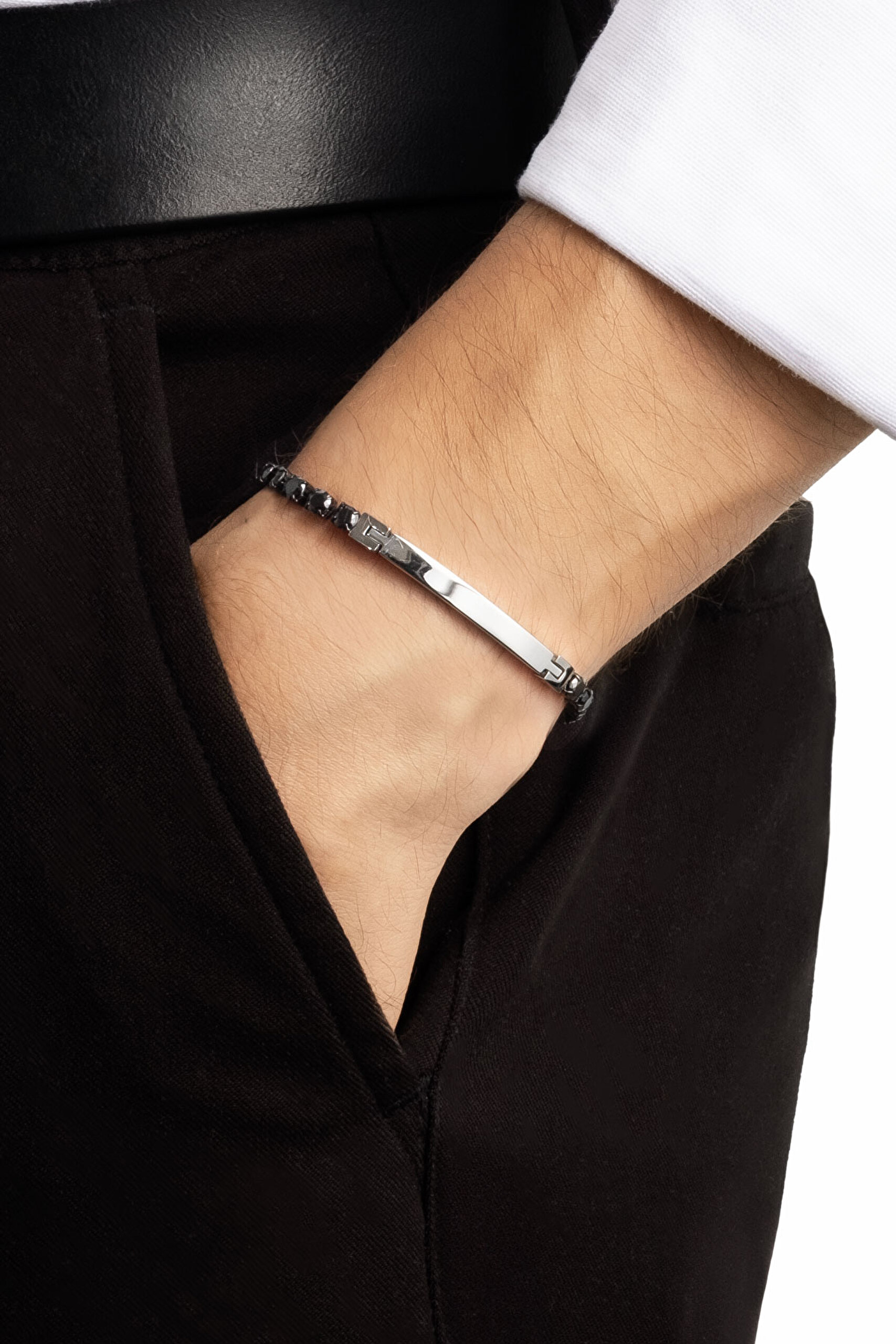 ⁠ Siyah Taşlı 19 Cm Çelik Erkek Bileklik_4}