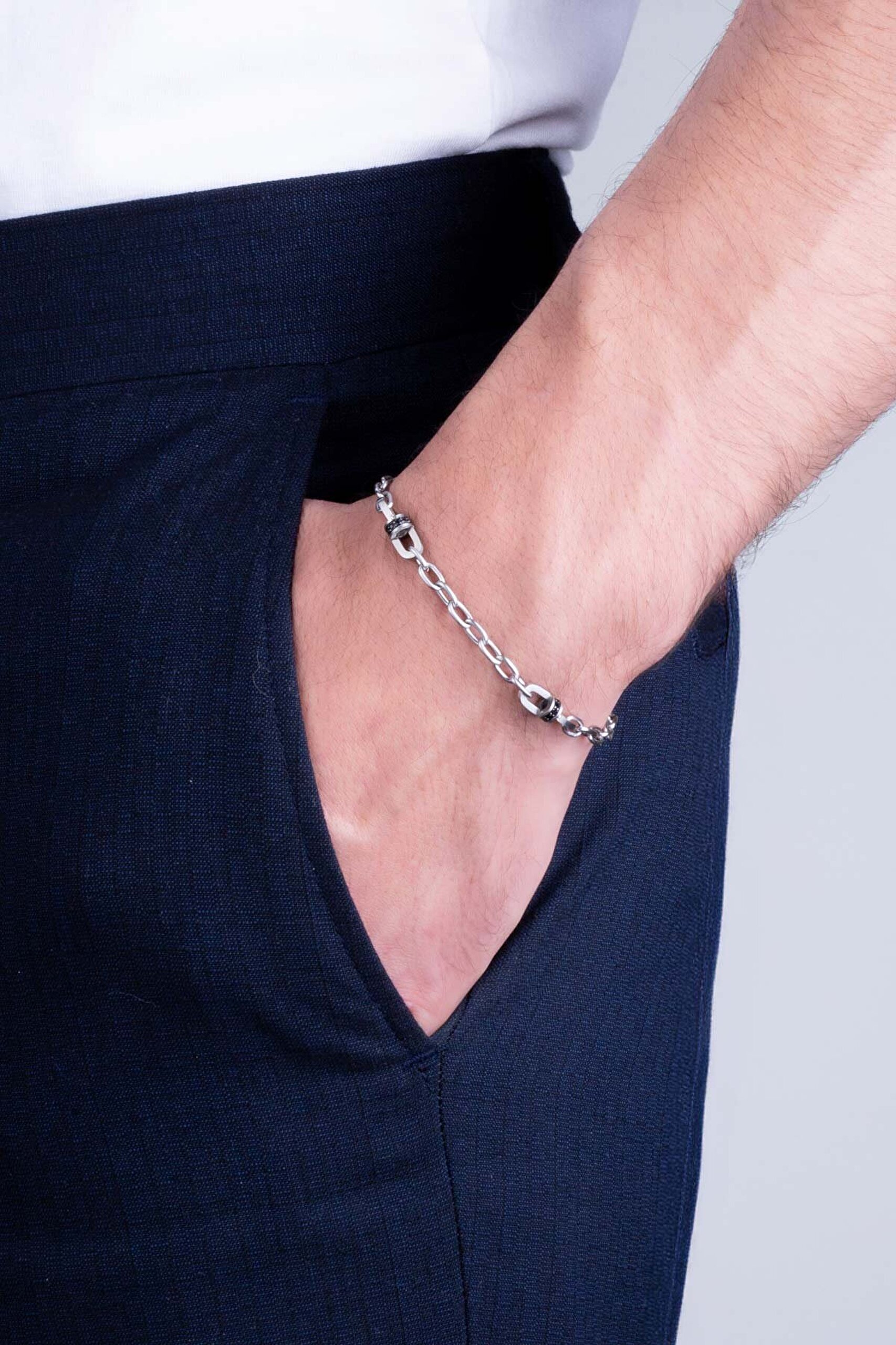 Siyah Taş Detaylı Çelik Erkek Zincir Bileklik - 1