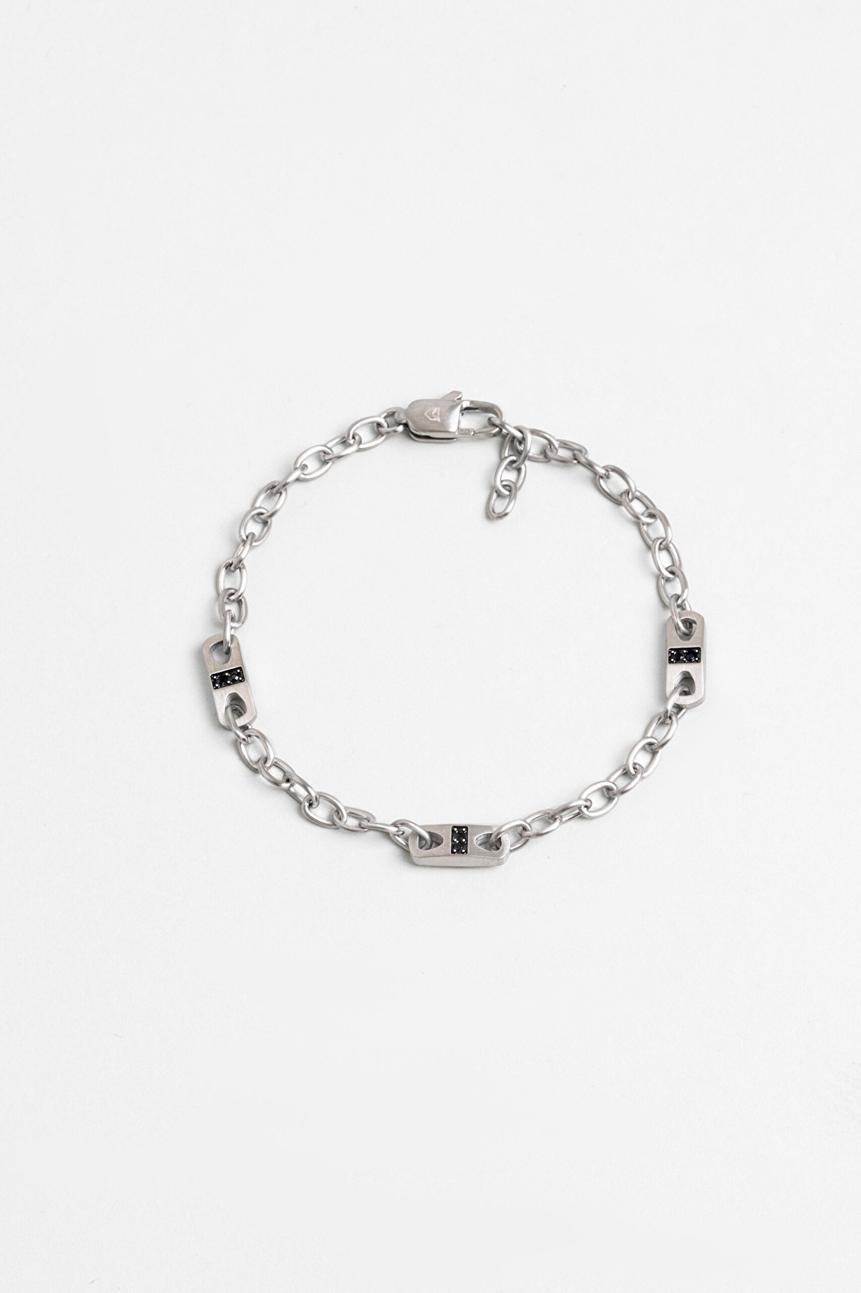 ⁠ Siyah Taş Detaylı Çelik Erkek Zincir Bileklik_0}