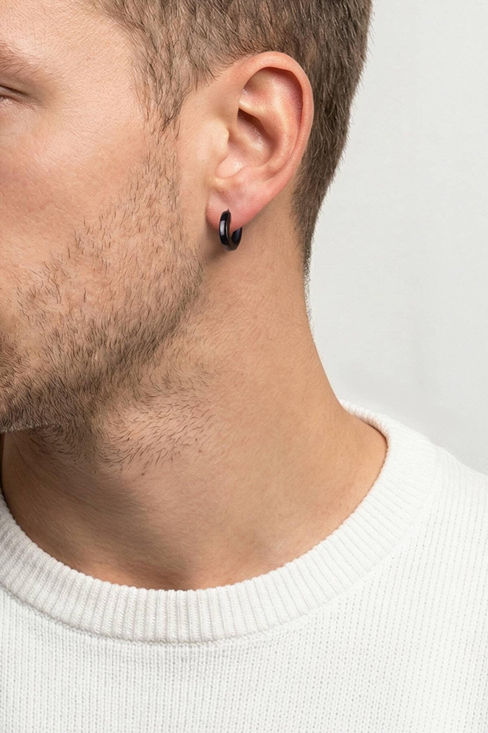 Klasik Stil Siyah Elektro Kaplama Çelik Erkek Halka Küpe - 3