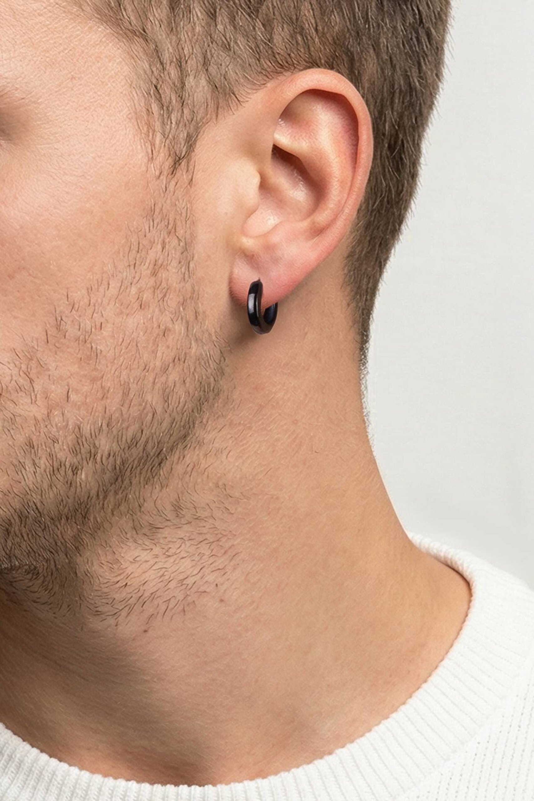 Klasik Stil Siyah Elektro Kaplama Çelik Erkek Halka Küpe - 1