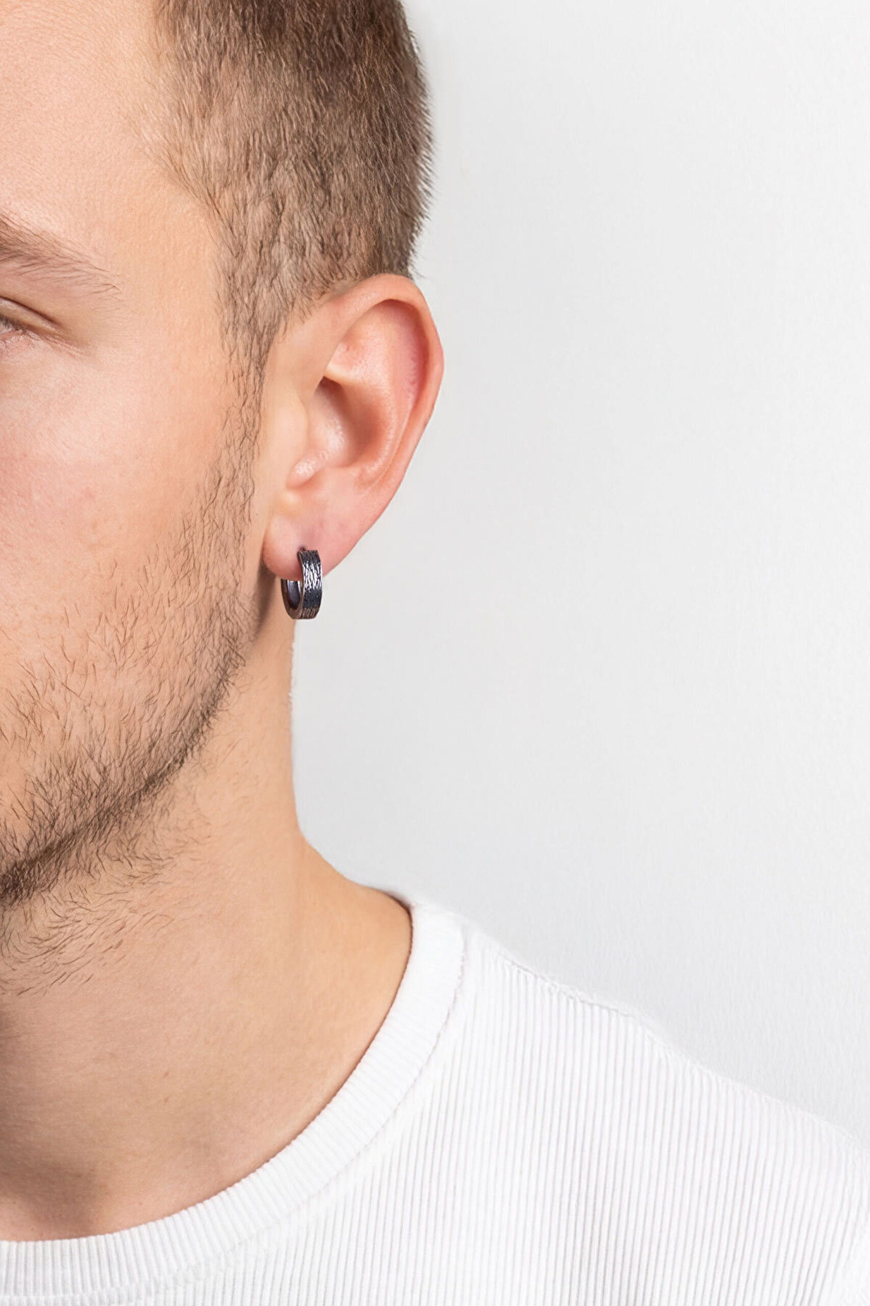 Modern Stil Erkek Çelik Halka Küpe - 3