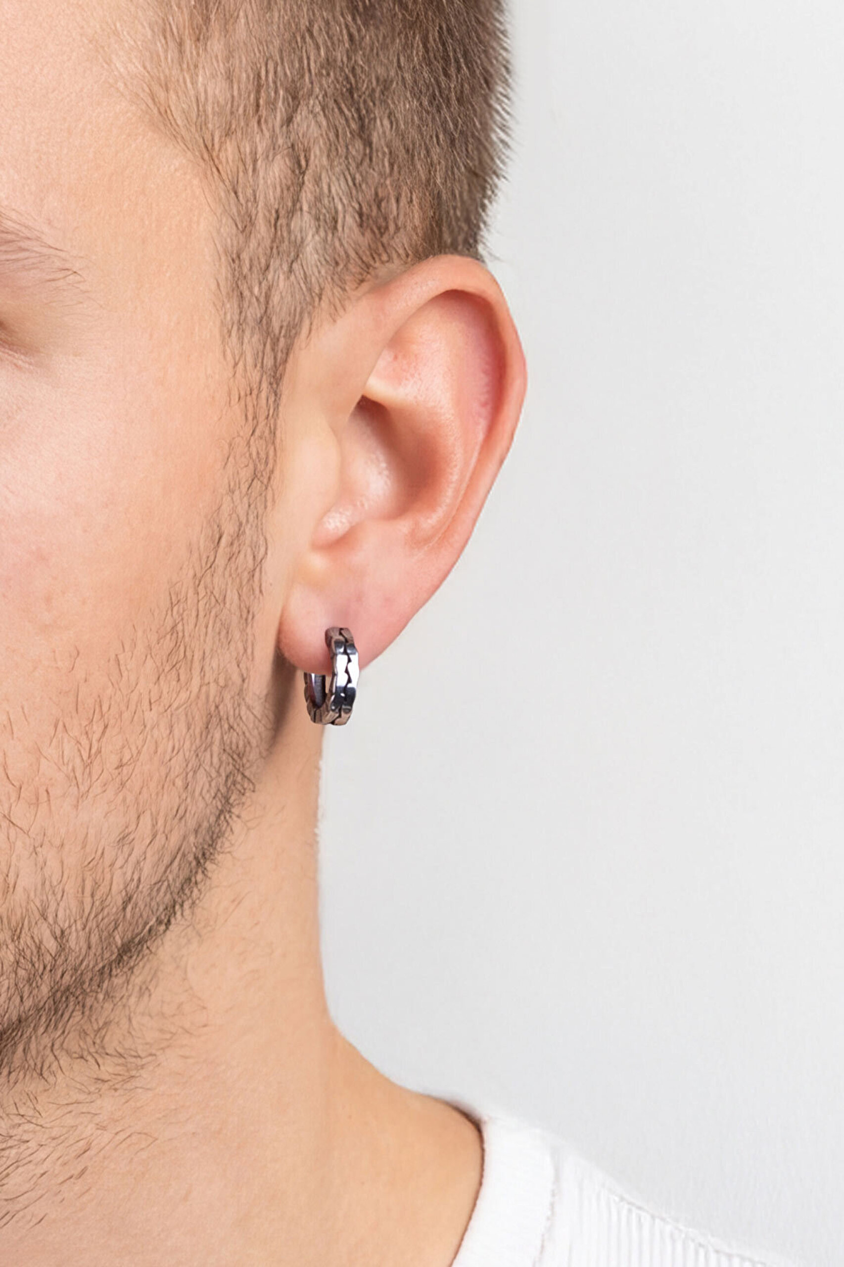 Özgün Çizgi Çelik Erkek Halka Küpe - 1