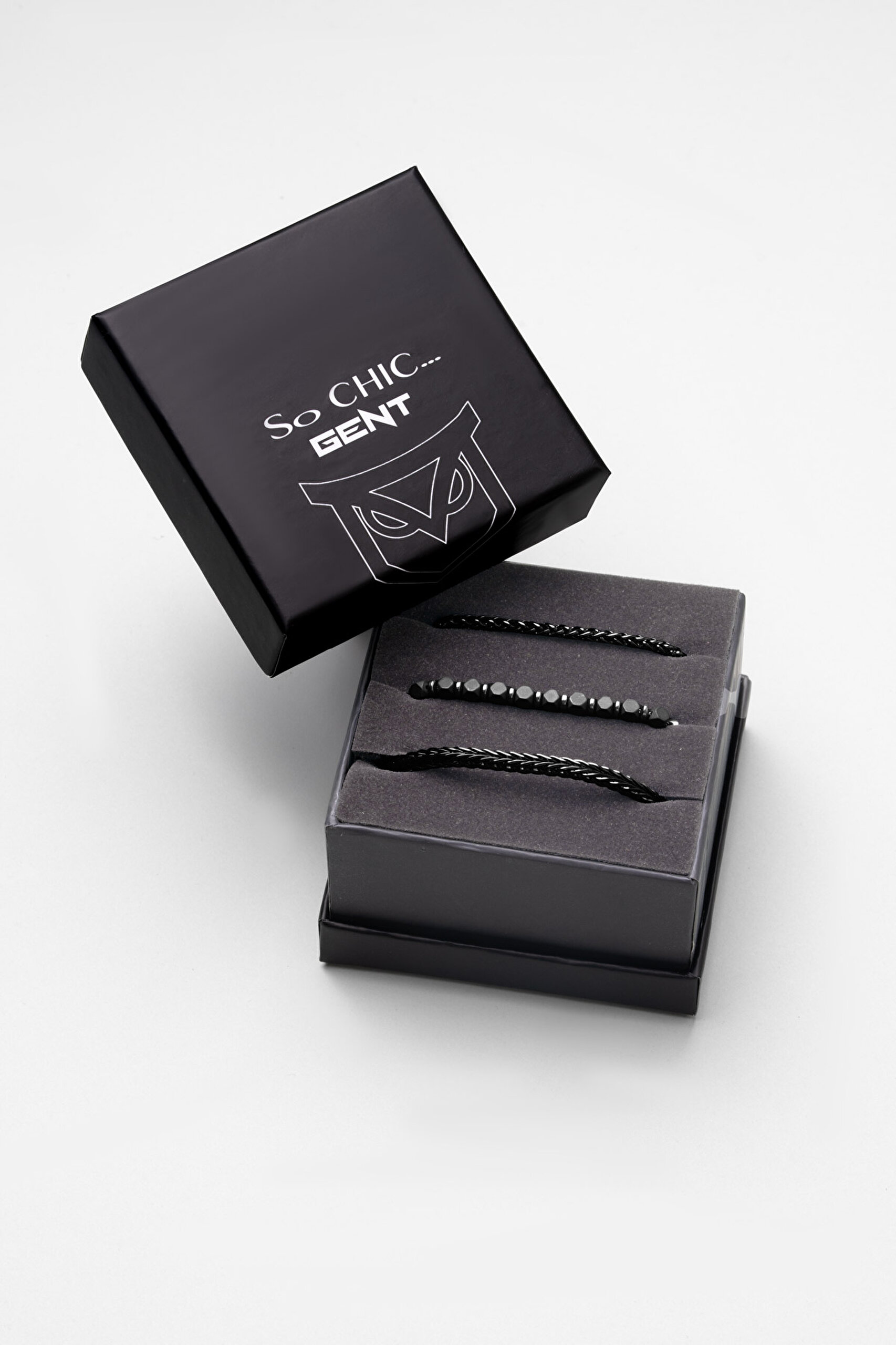 ⁠ Gri Hematit Taşlı Ayarlanabilir Erkek Çelik Üçlü Bileklik Seti_0}