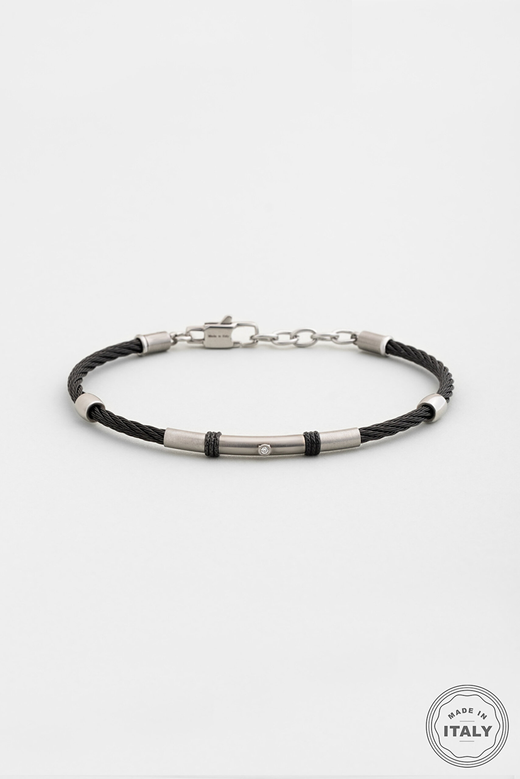 ⁠ İtalyan Mars Çelik Erkek Pırlanta Bileklik_0}