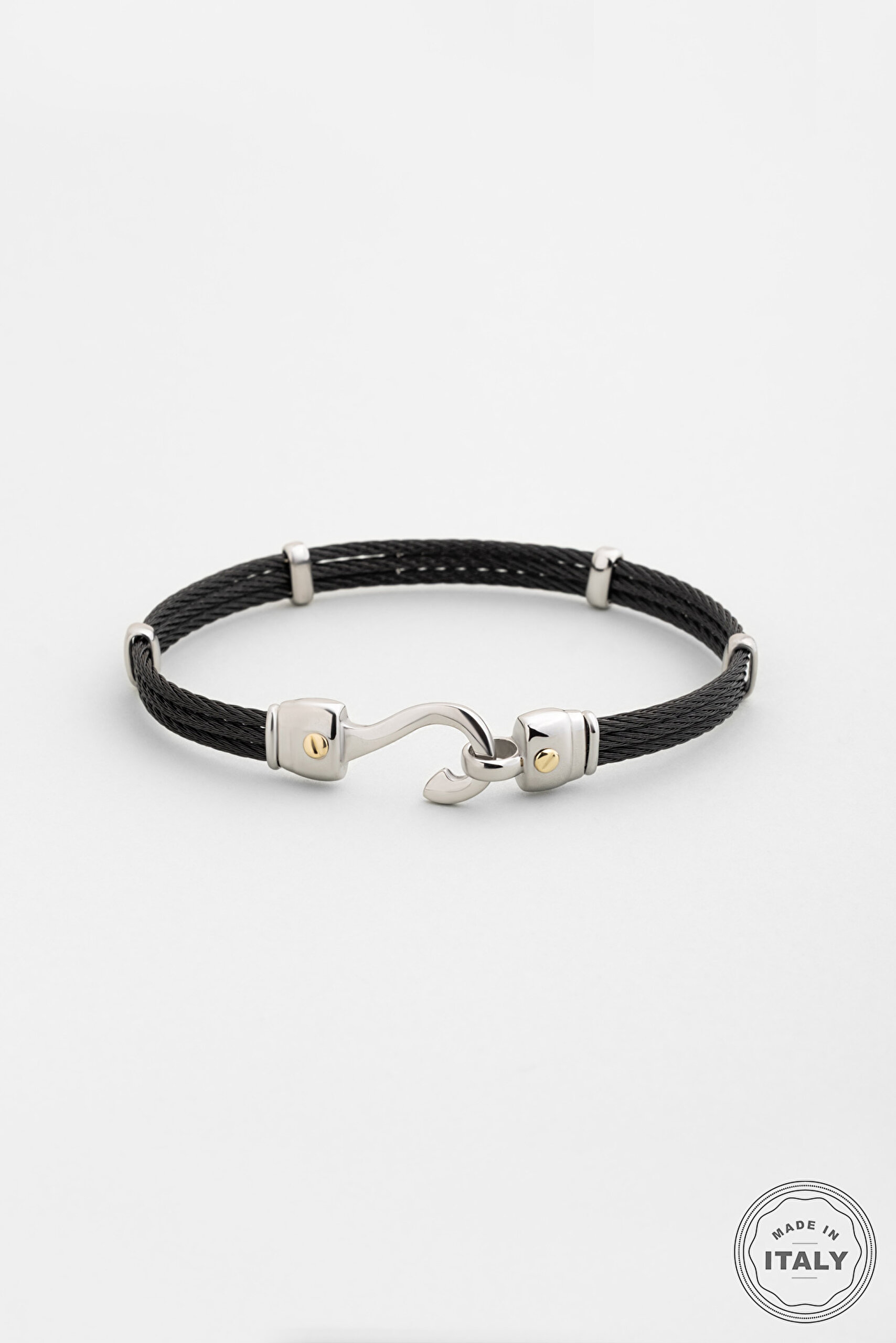 ⁠ Janus İtalyan 18 Ayar Sarı Altın Detaylı Çelik Erkek Bileklik_0}