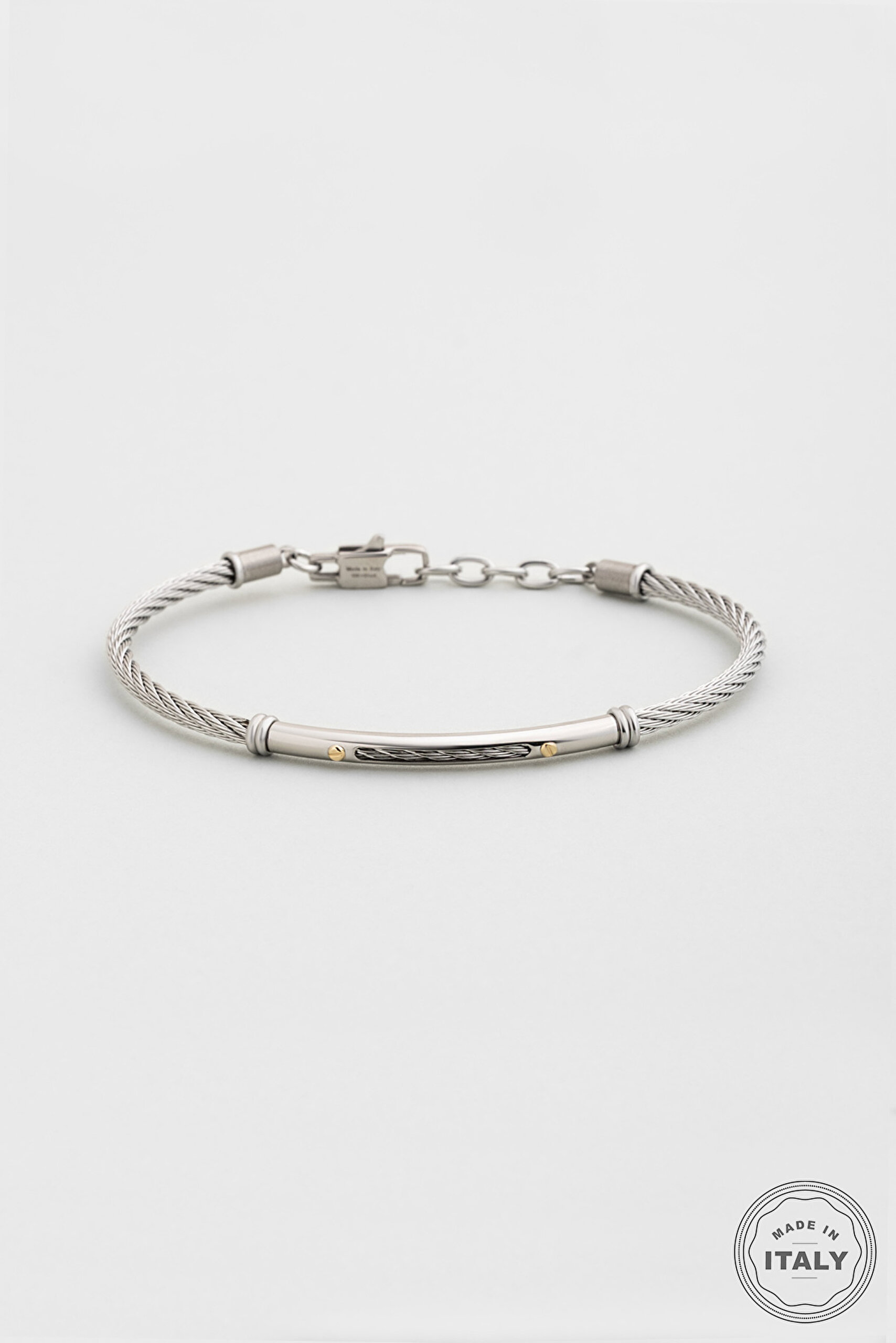 ⁠ Apollo İtalyan 18 Ayar Sarı Altın Detaylı Çelik Erkek Bileklik_0}