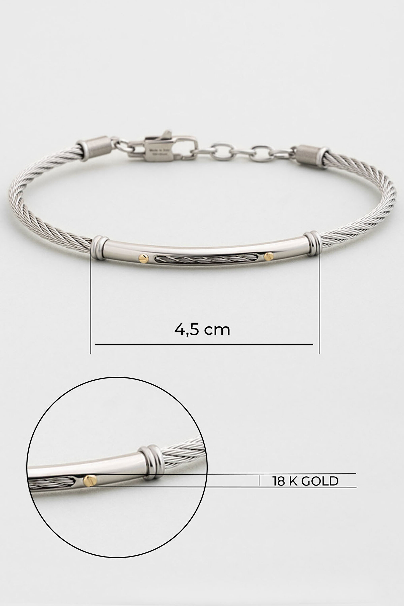 ⁠ Apollo İtalyan 18 Ayar Sarı Altın Detaylı Çelik Erkek Bileklik_1}