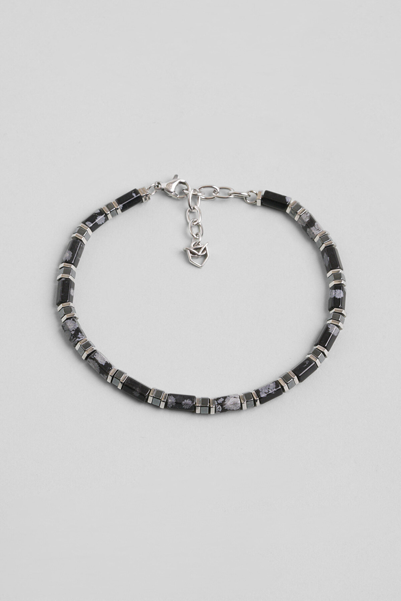 Horus Obsidyen ve Hematit Taşlı 22 Cm Çelik Erkek Bileklik - 0