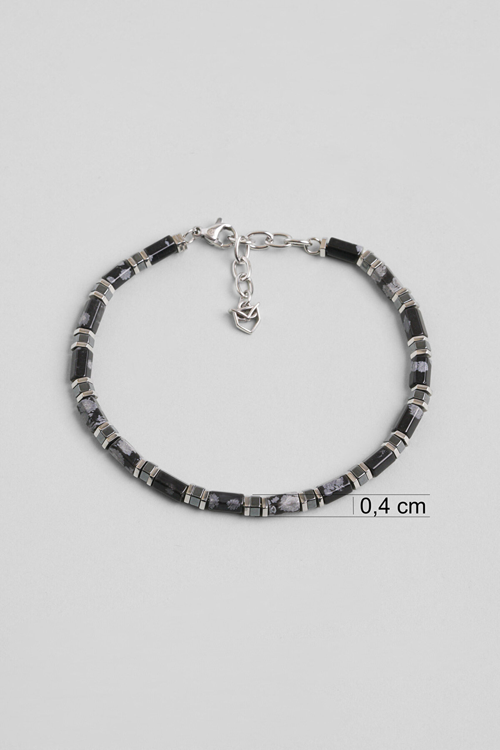 Horus Obsidyen ve Hematit Taşlı 22 Cm Çelik Erkek Bileklik - 2