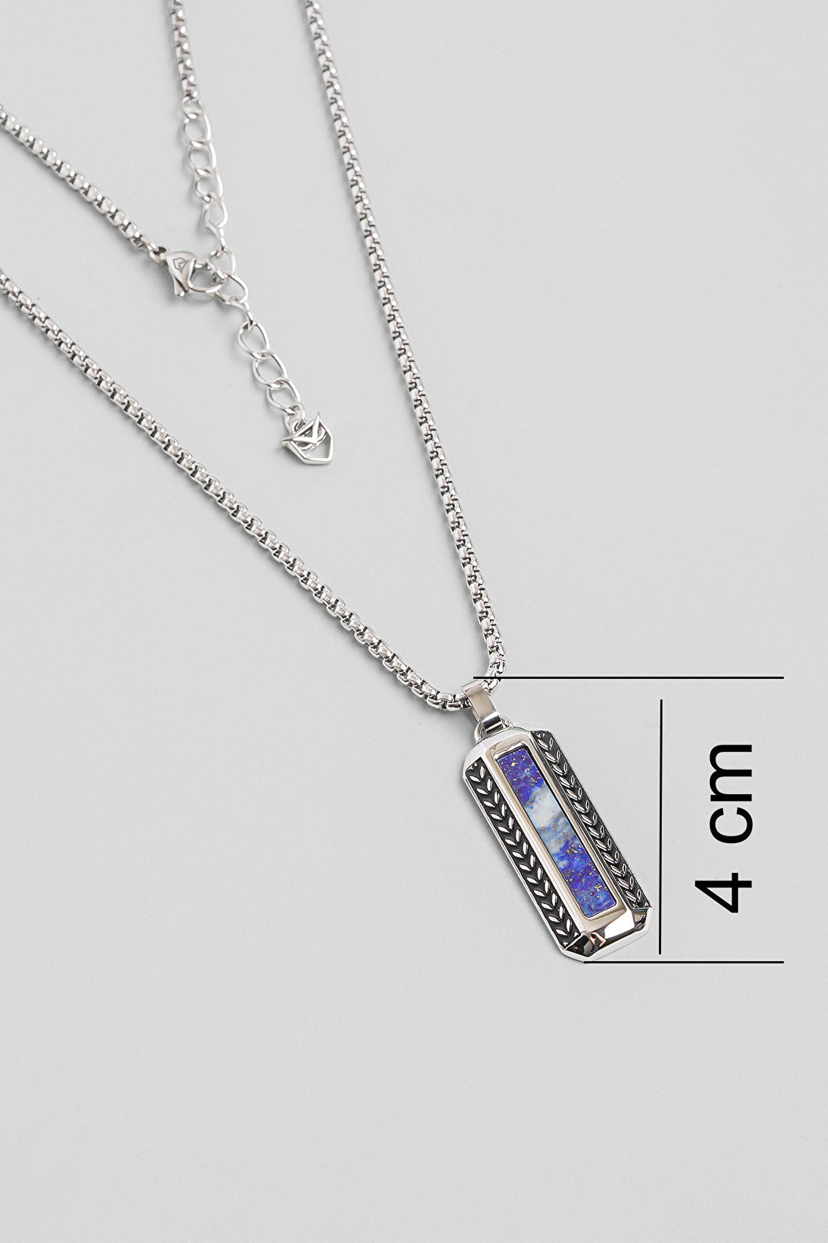 Göktürk Oku Lapis Taşlı 60 Cm Çelik Erkek Kolye - 2