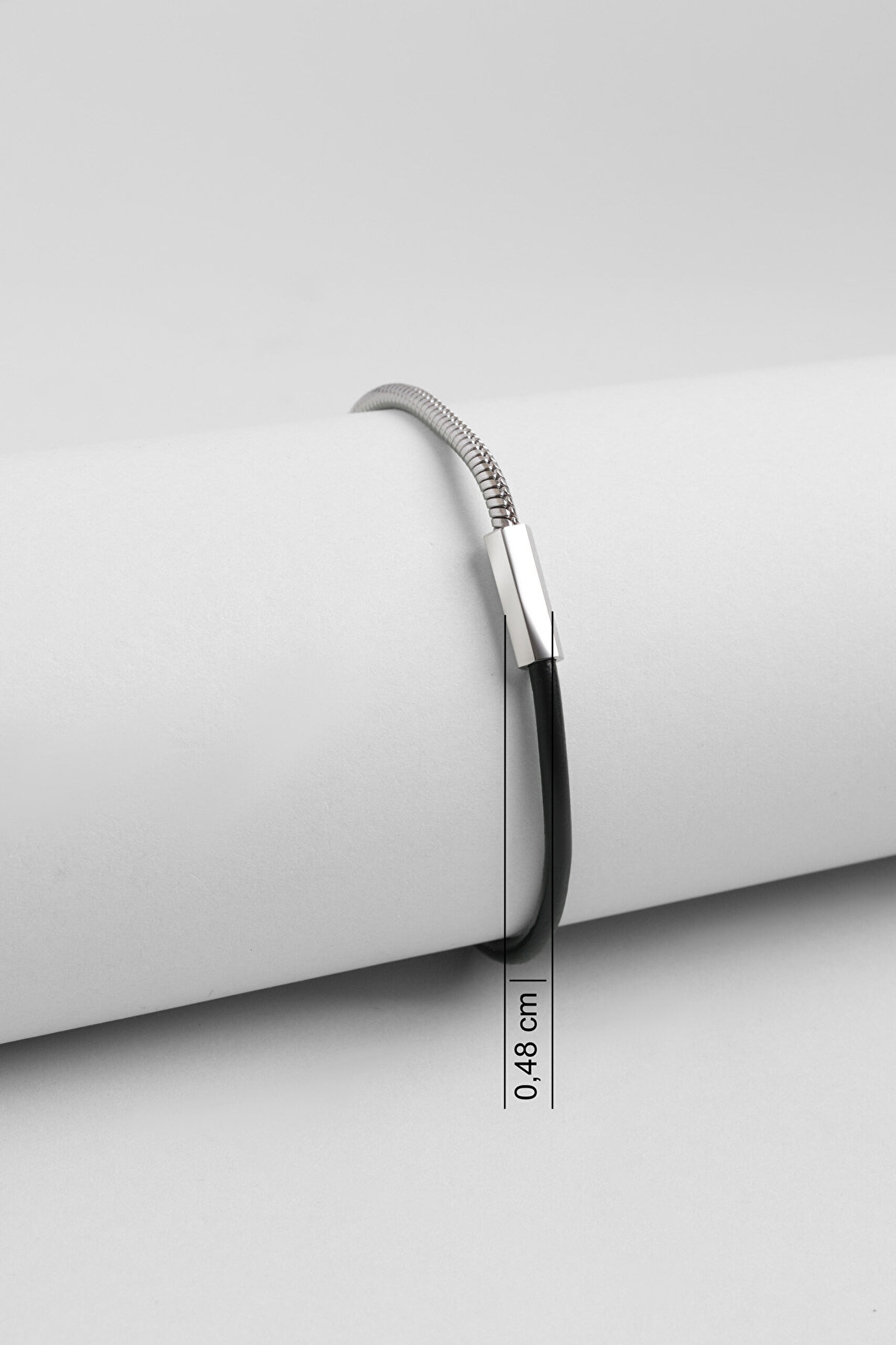 Gölge Deri Detaylı 22 Cm Çelik Erkek Bileklik - 2