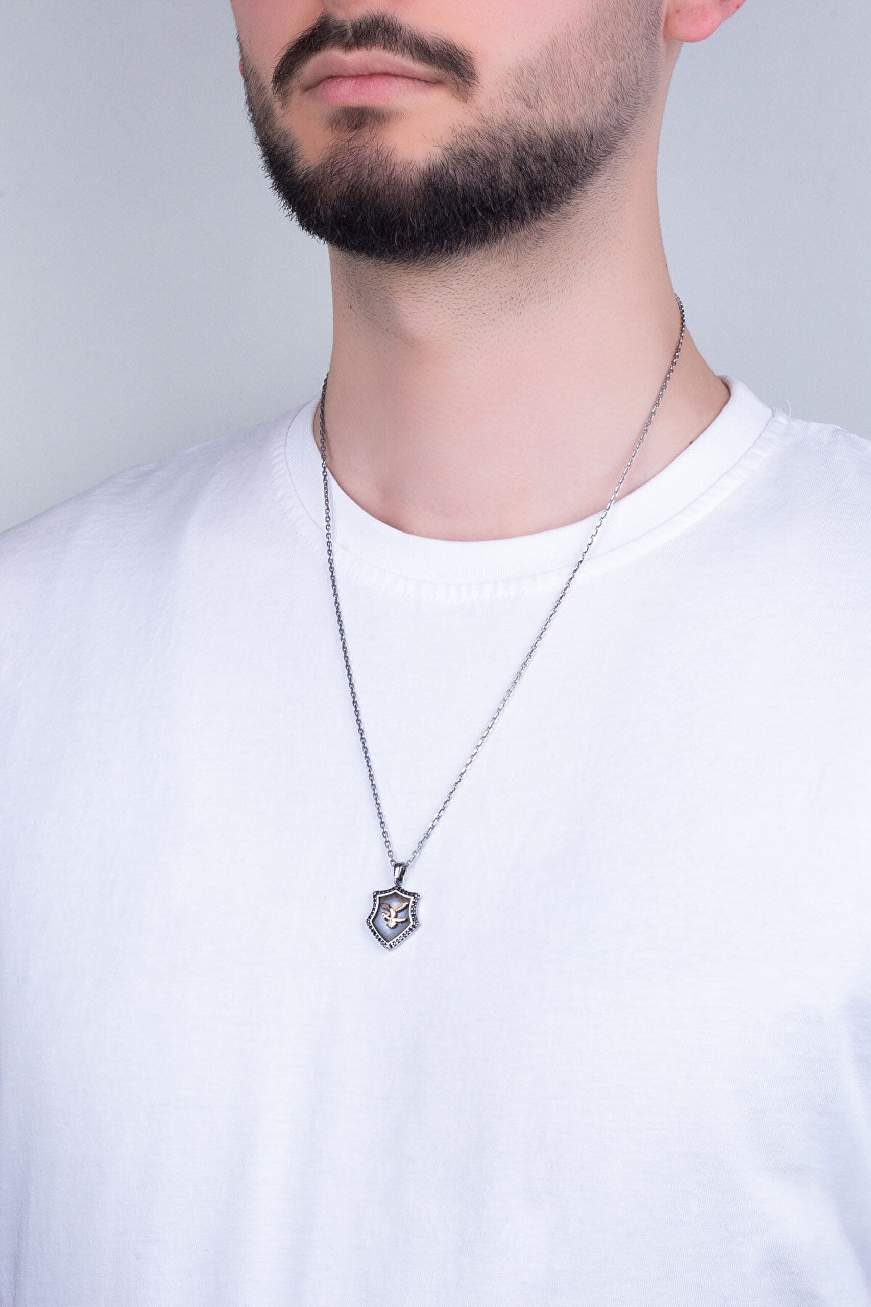 Kartal Figürlü Gümüş Erkek Kolye - 1